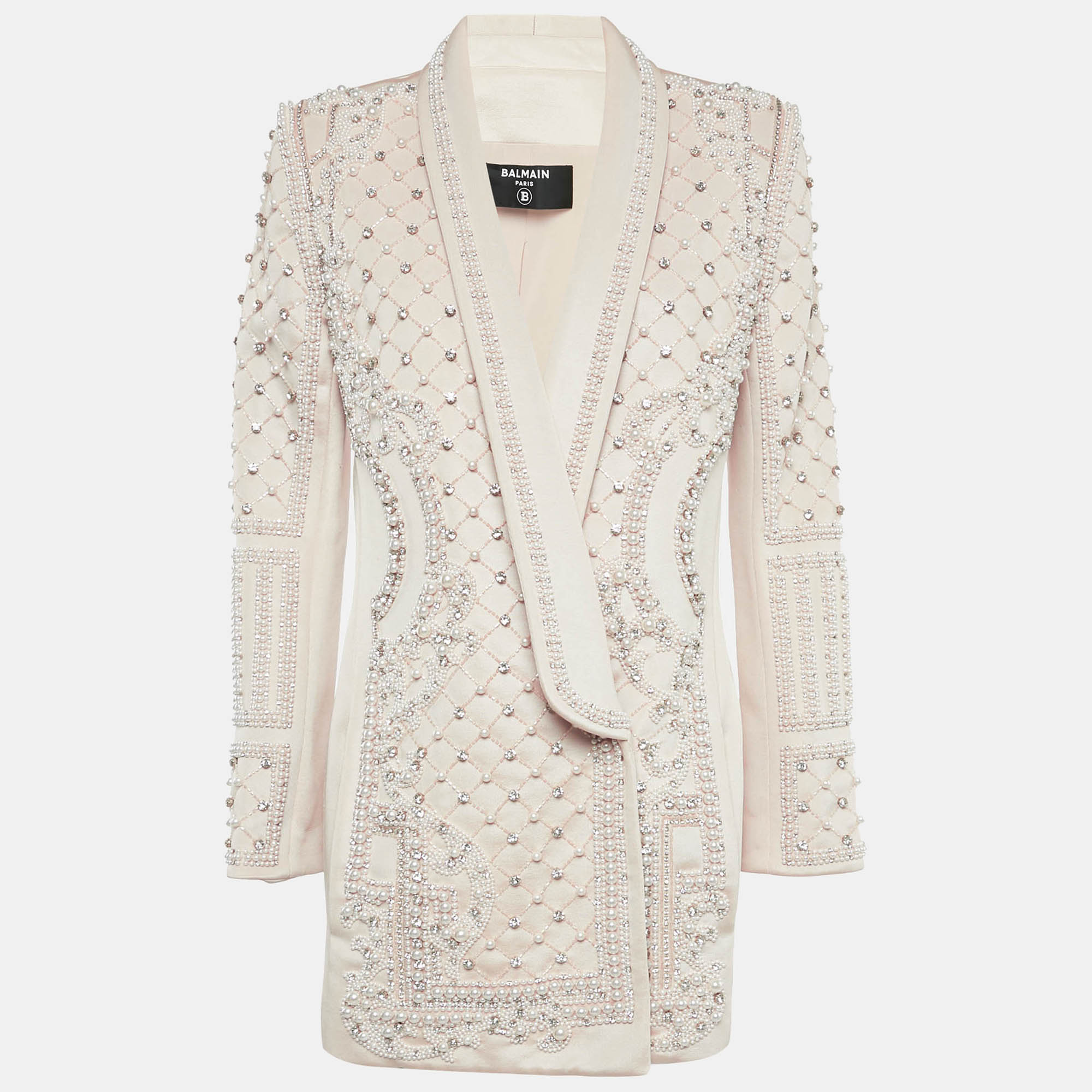 

Balmain Beige Crystals & Pearls Embellished Shawl Lapel Blazer M