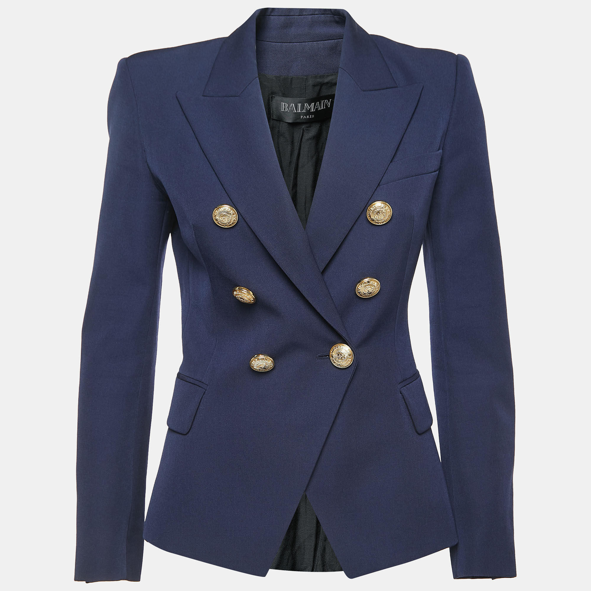 Pre-owned Balmain Navy Blue Wool Double-breasted Blazer S