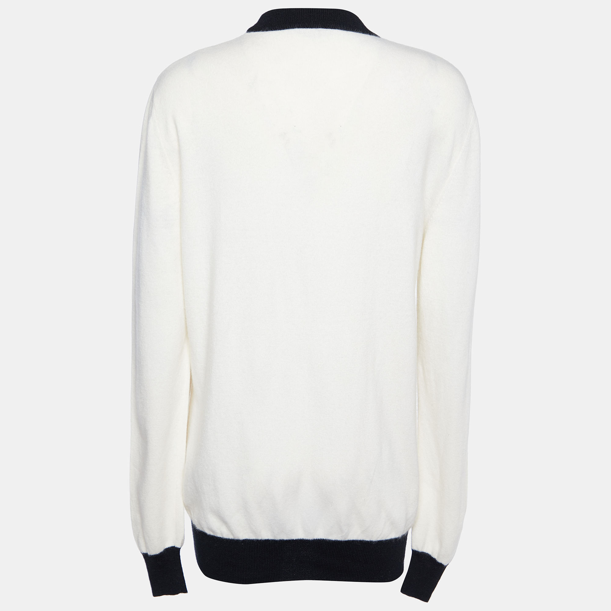 

Balmain Off White Logo Wool & Cashmere Knit Contrast Detail Sweater