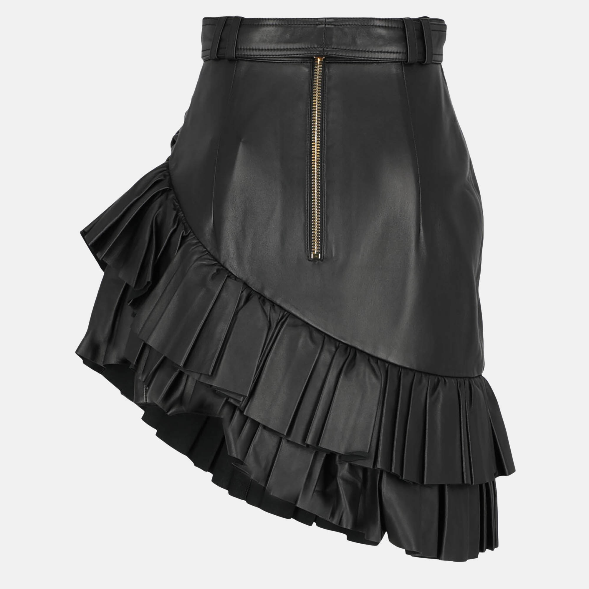 

Balmain Women's Leather Midi Skirt - Black