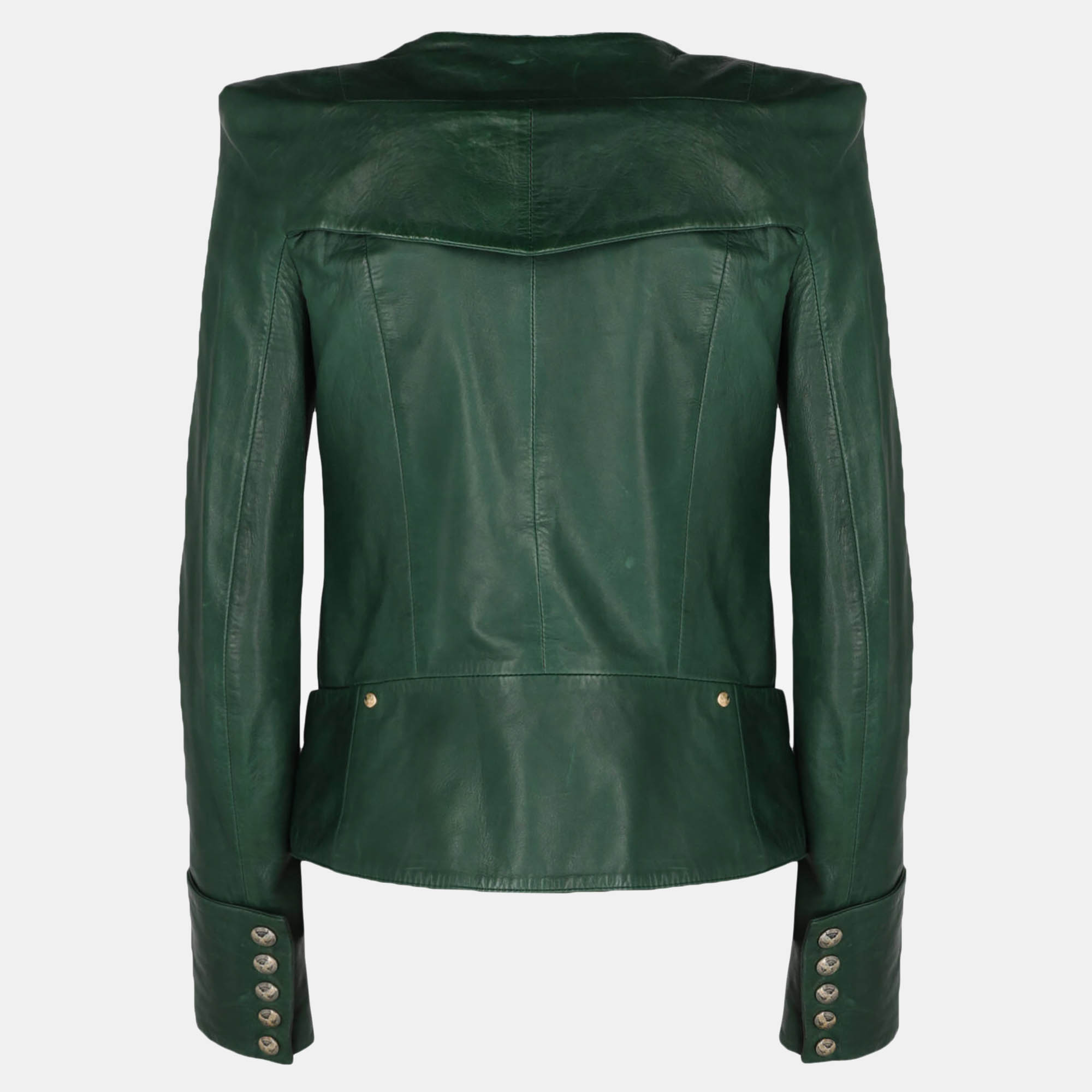 

Balmain Women's Leather Biker Jacket - Green