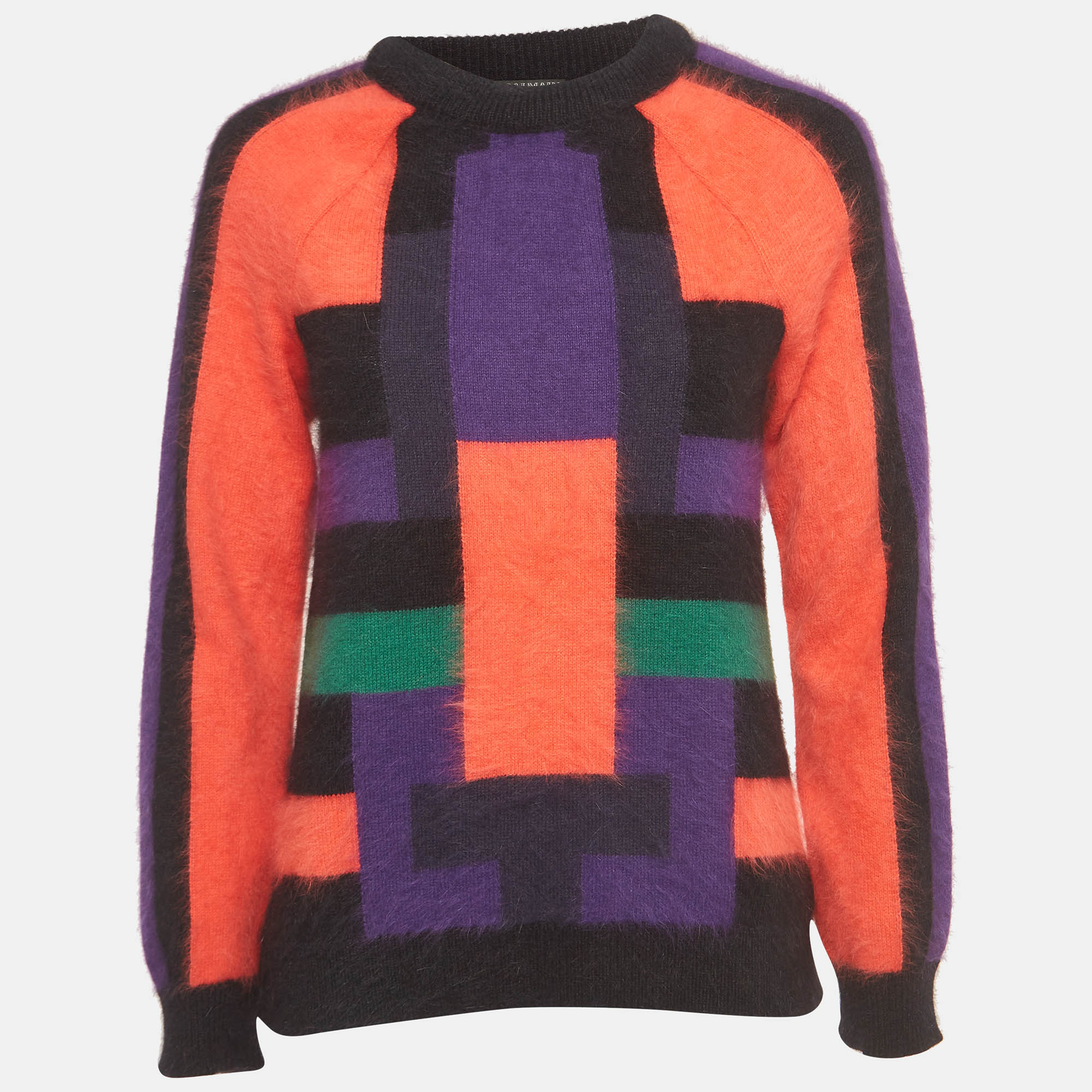 Pre-owned Balmain Multicolor Colorblock Patterned Angora Sweater S