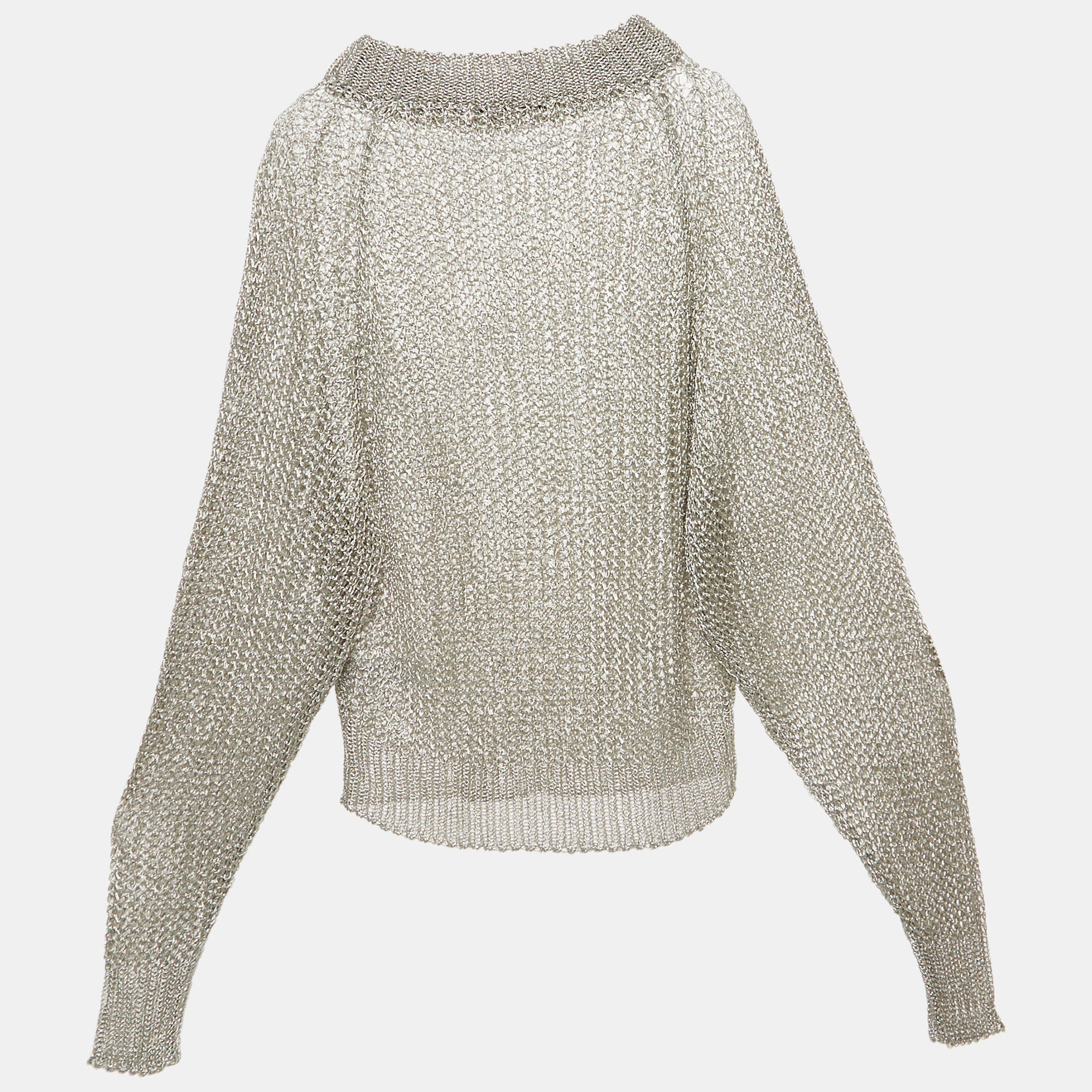 

Balmain Silver Metallic Open Knit Sweater