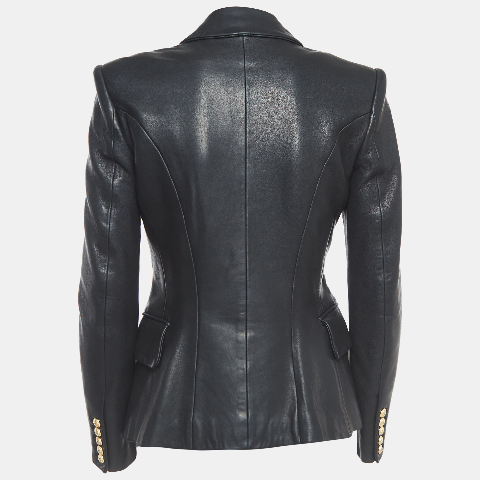 

Balmain Black Leather Double Breasted Jacket