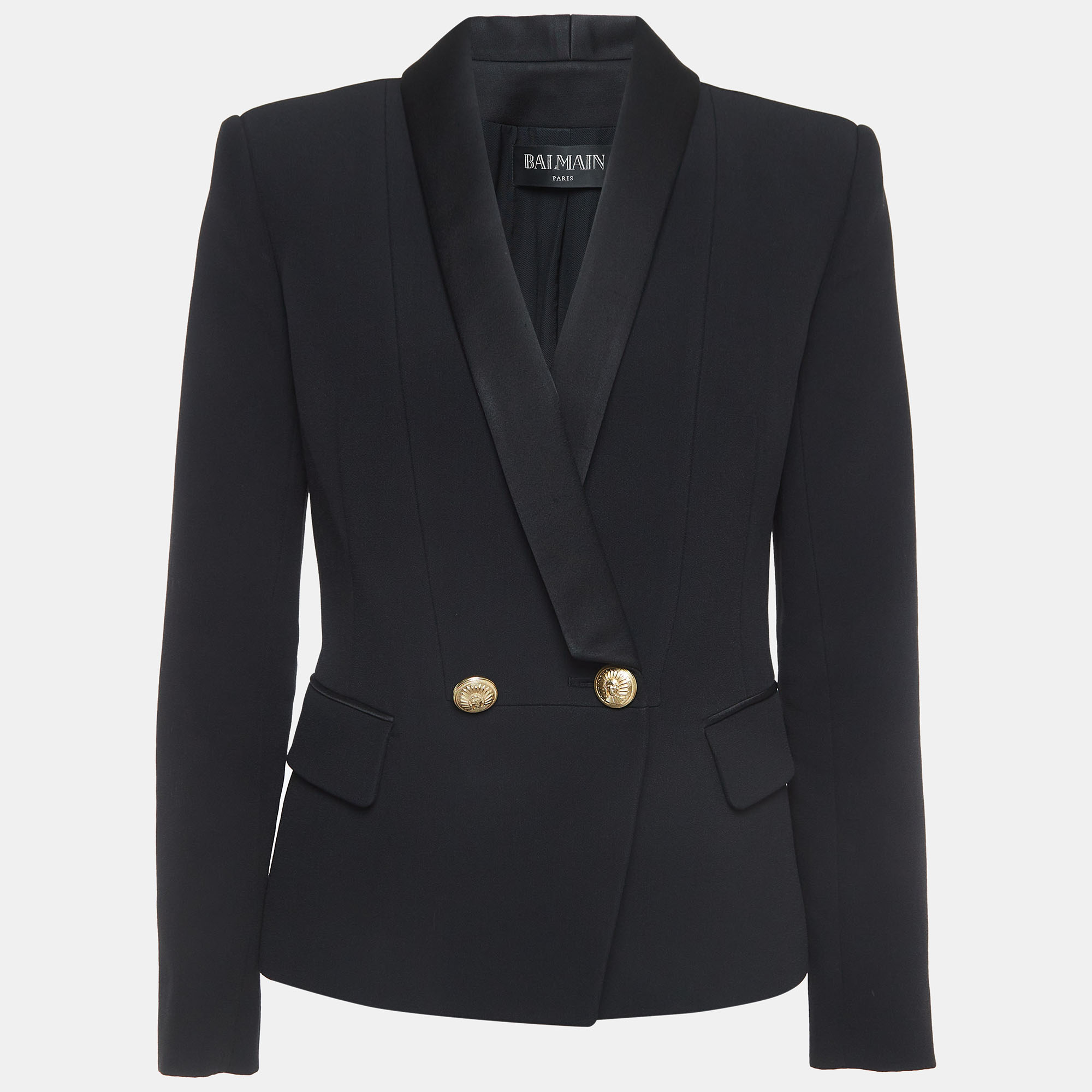 Pre-owned Balmain Black Crepe Double Breasted Blazer L