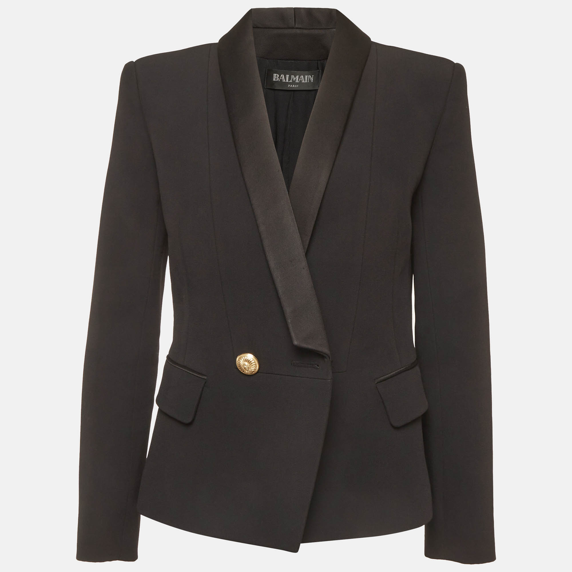 Pre Owned Balmain Black Crepe Double Breasted Blazer L