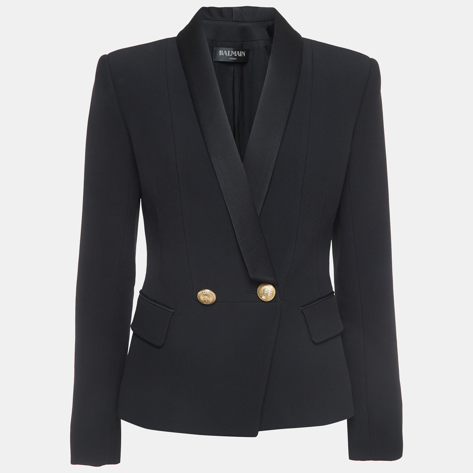Pre-owned Balmain Black Crepe Double Breasted Blazer M