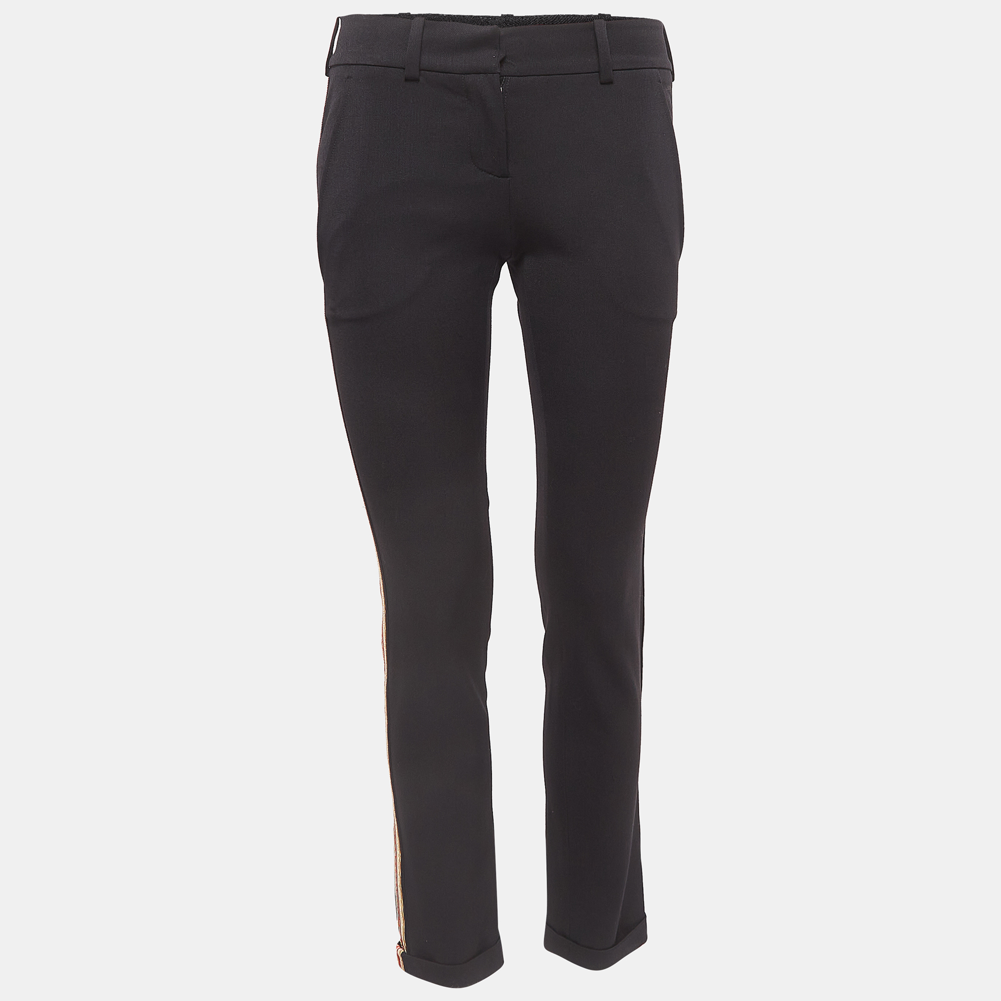 Pre-owned Balmain Black Gabardine Metallic Side Stripe Trousers S