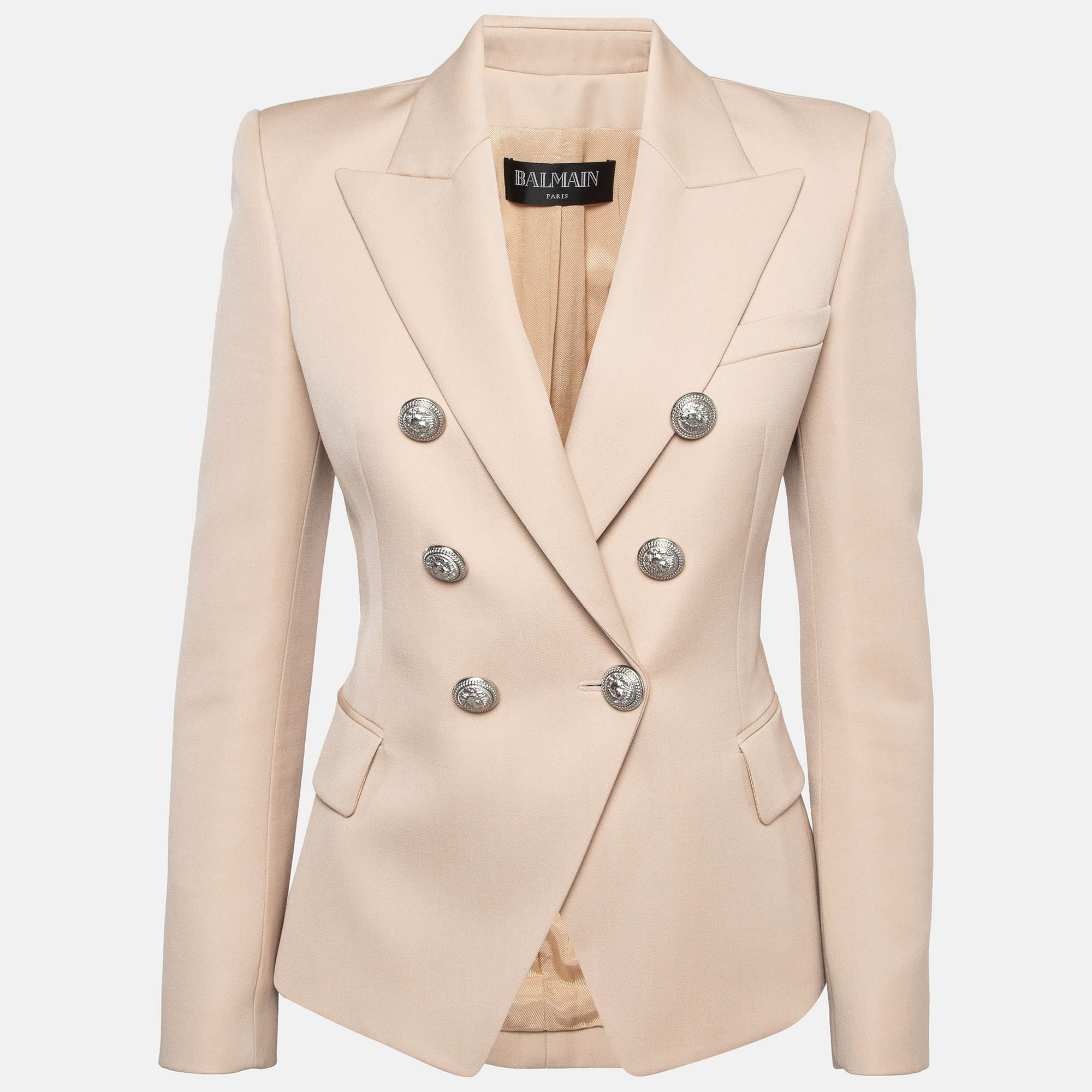 Balmain Beige Wool Golden-Buttoned Blazer S