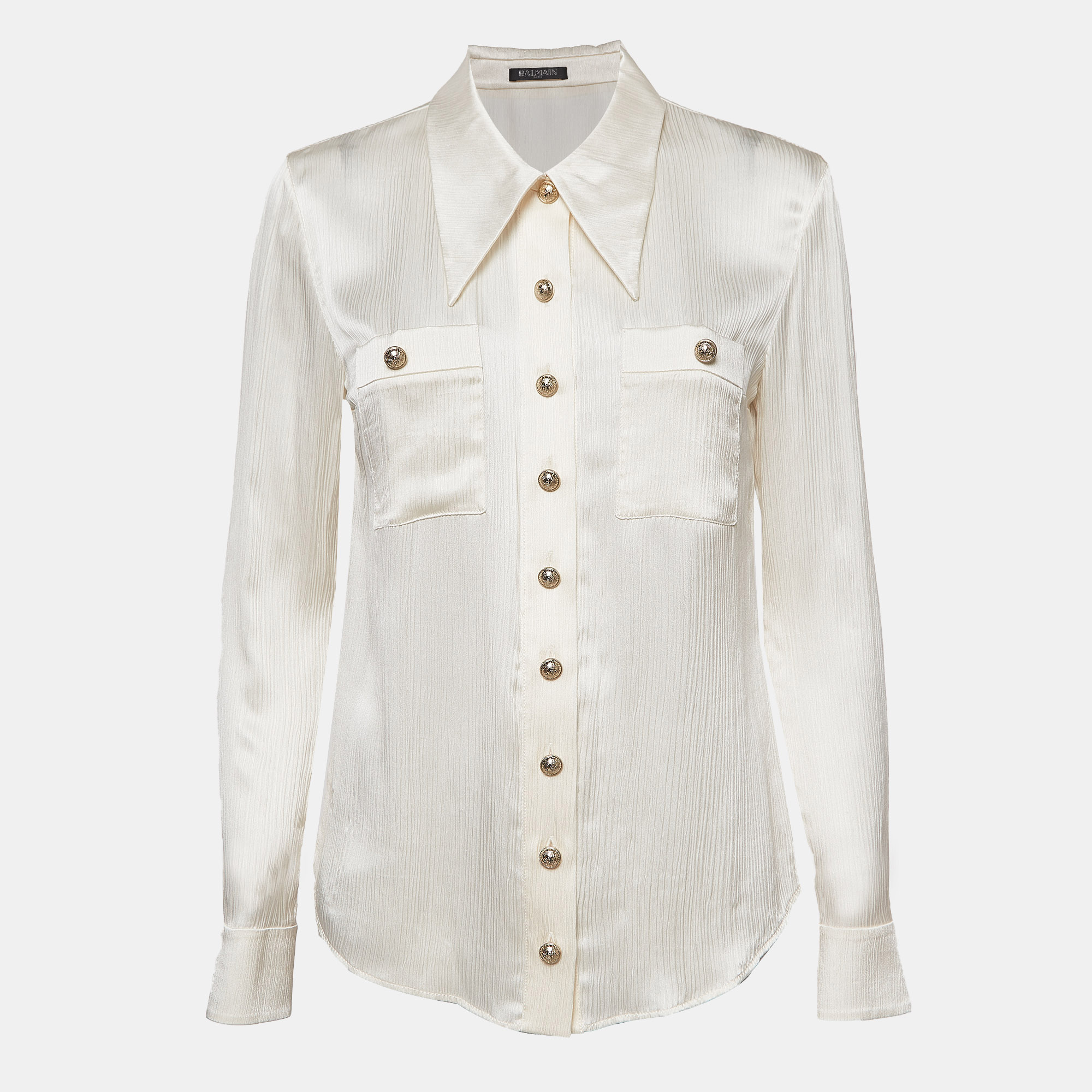 

Balmain Ivory White Crinkle Silk Shirt S