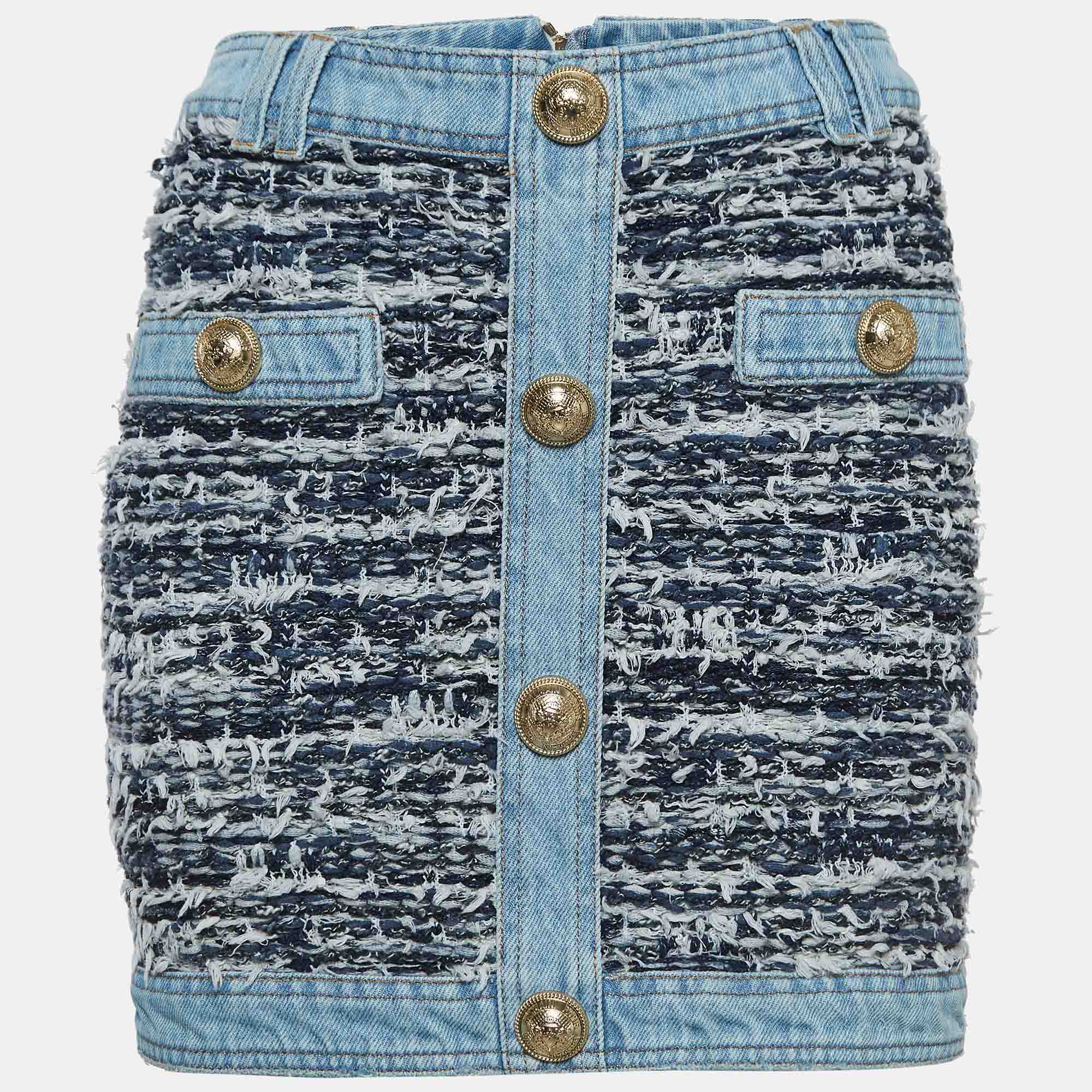 

Balmain Blue Tweed Button Detailed Mini Skirt