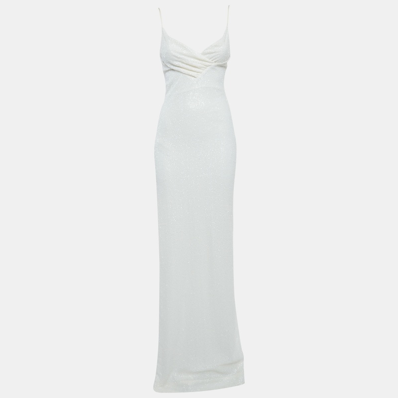 Pre-owned Balmain Off White Sequin Sleeveless Dress S