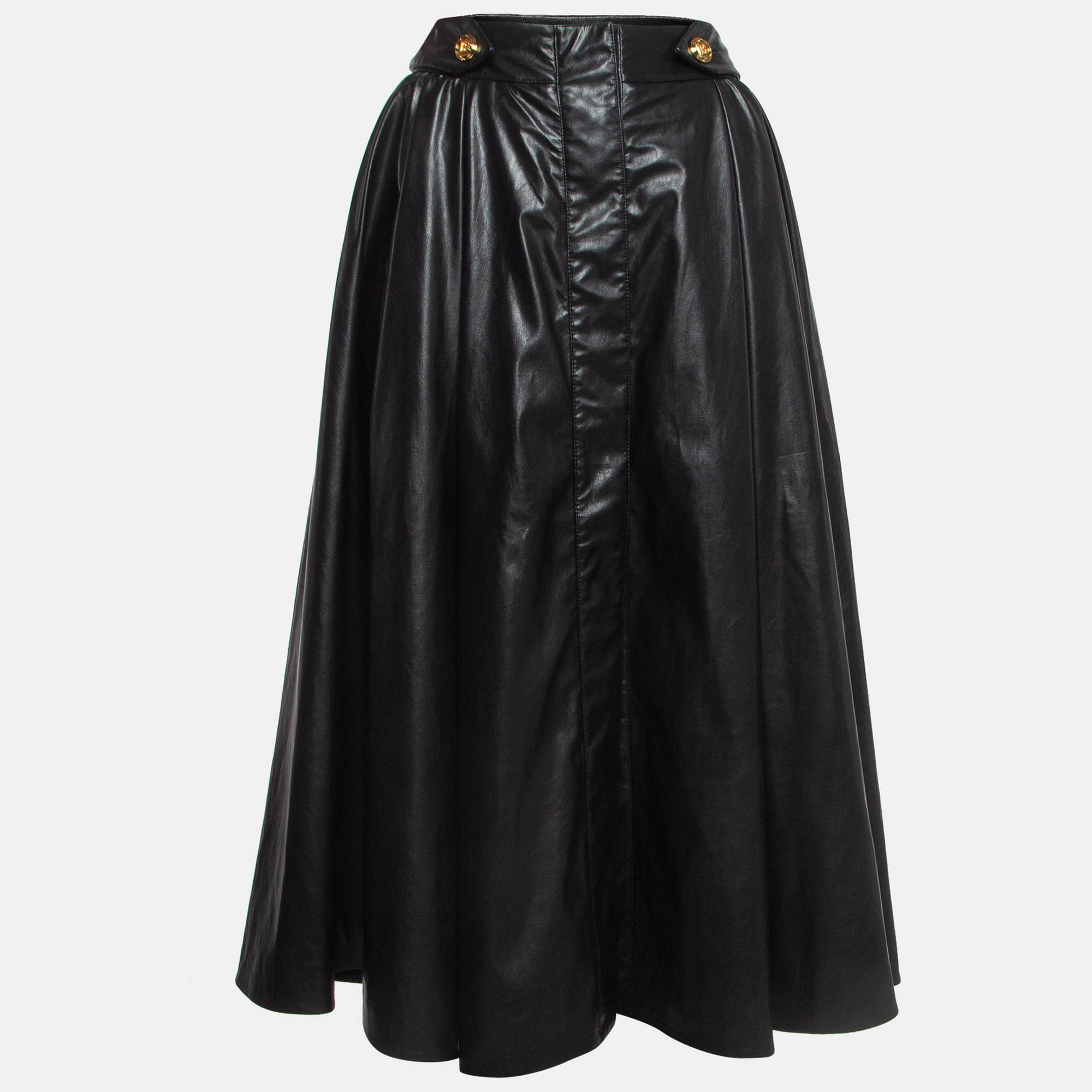 

Balmain Black Faux Leather Long Skirt M