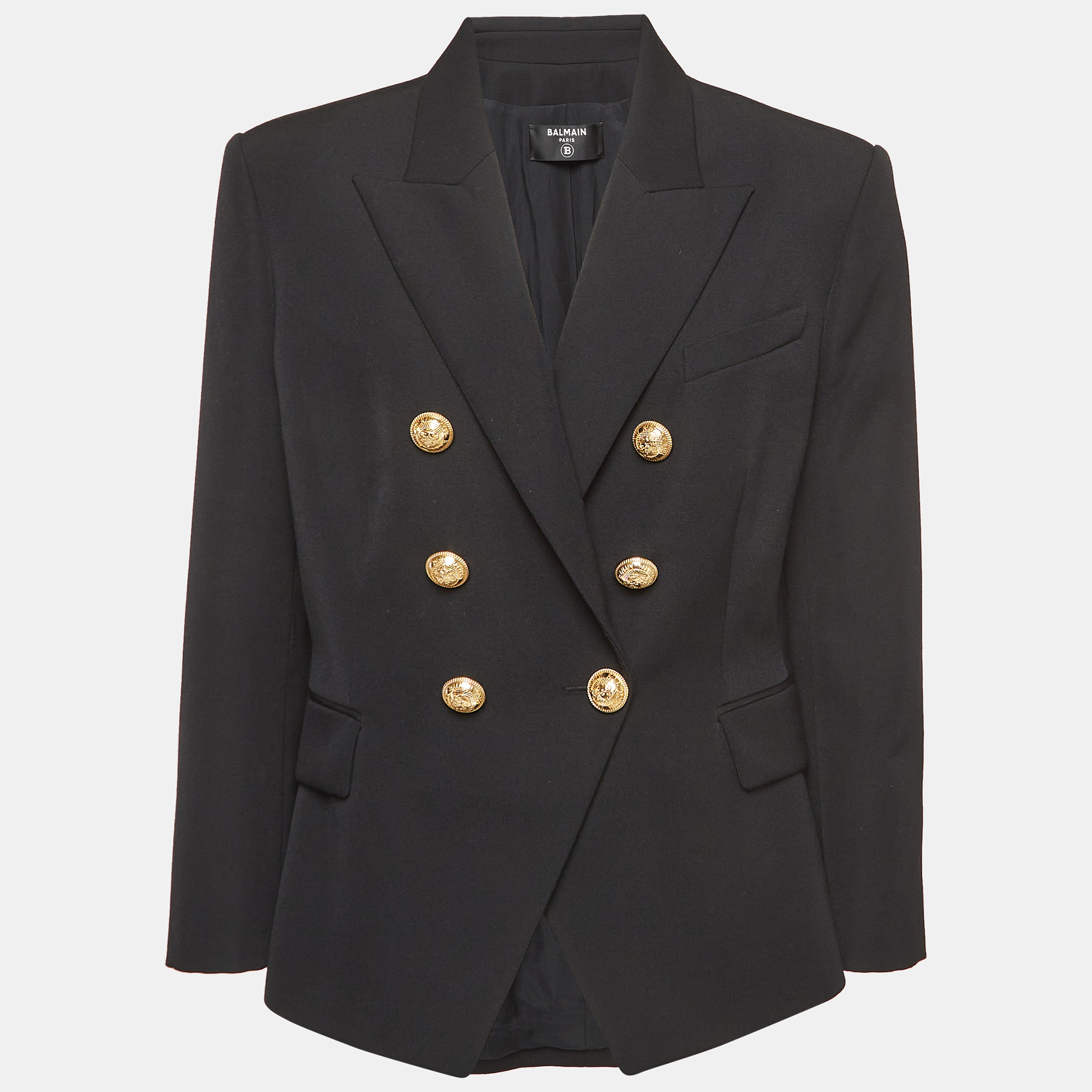 Pre-owned Balmain Black Wool Double-breasted Jacket L