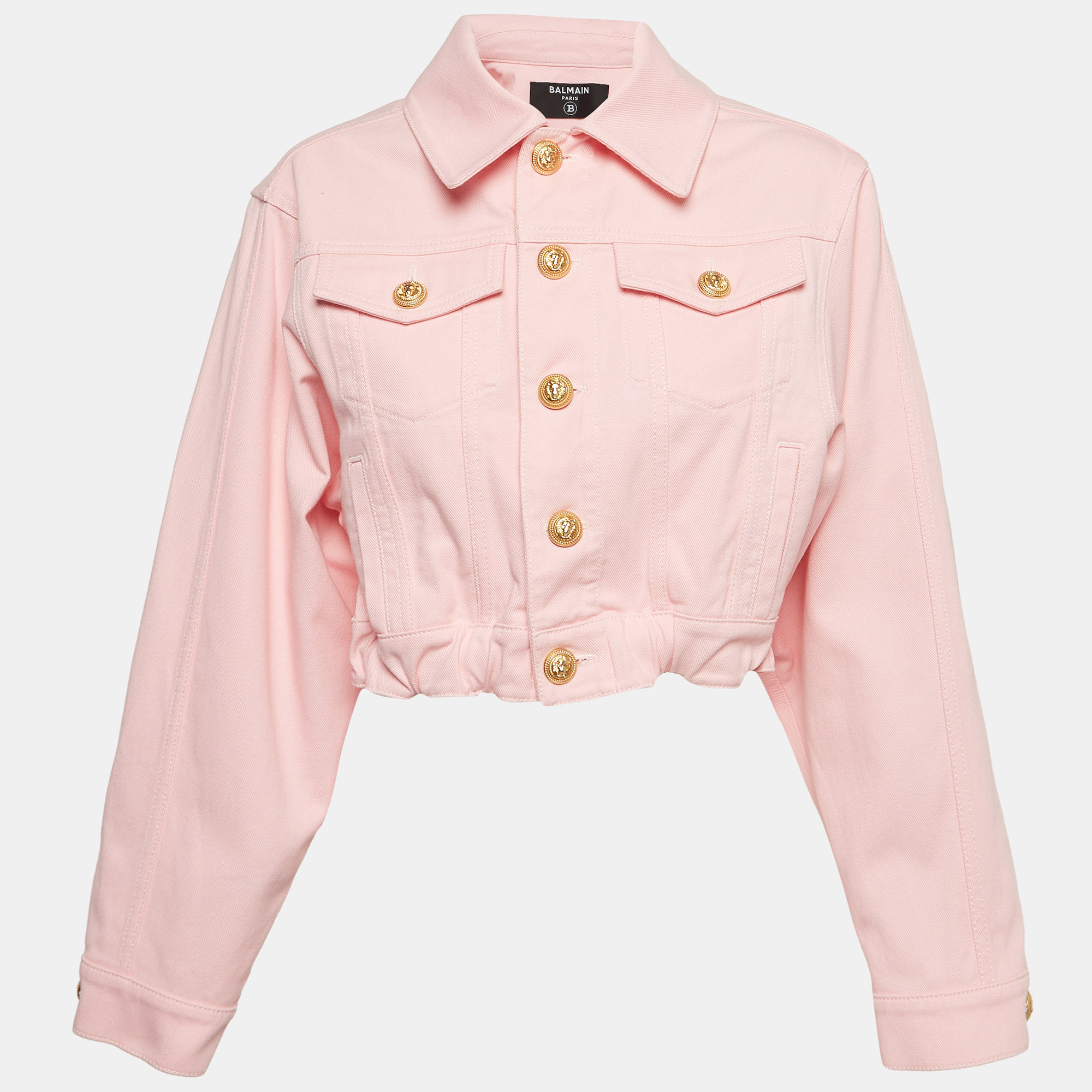 

Balmain Pink Denim Buttoned Detailed Cropped Jacket S