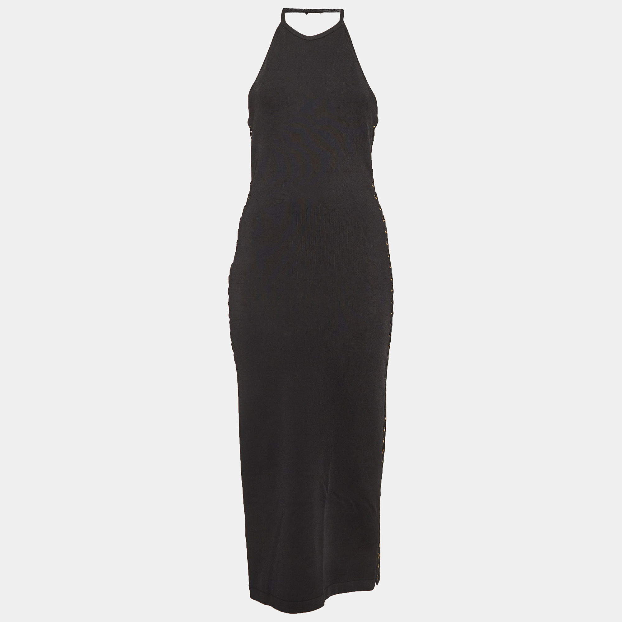 

Balmain Black Lace-Up Stretch Knit Midi Dress M