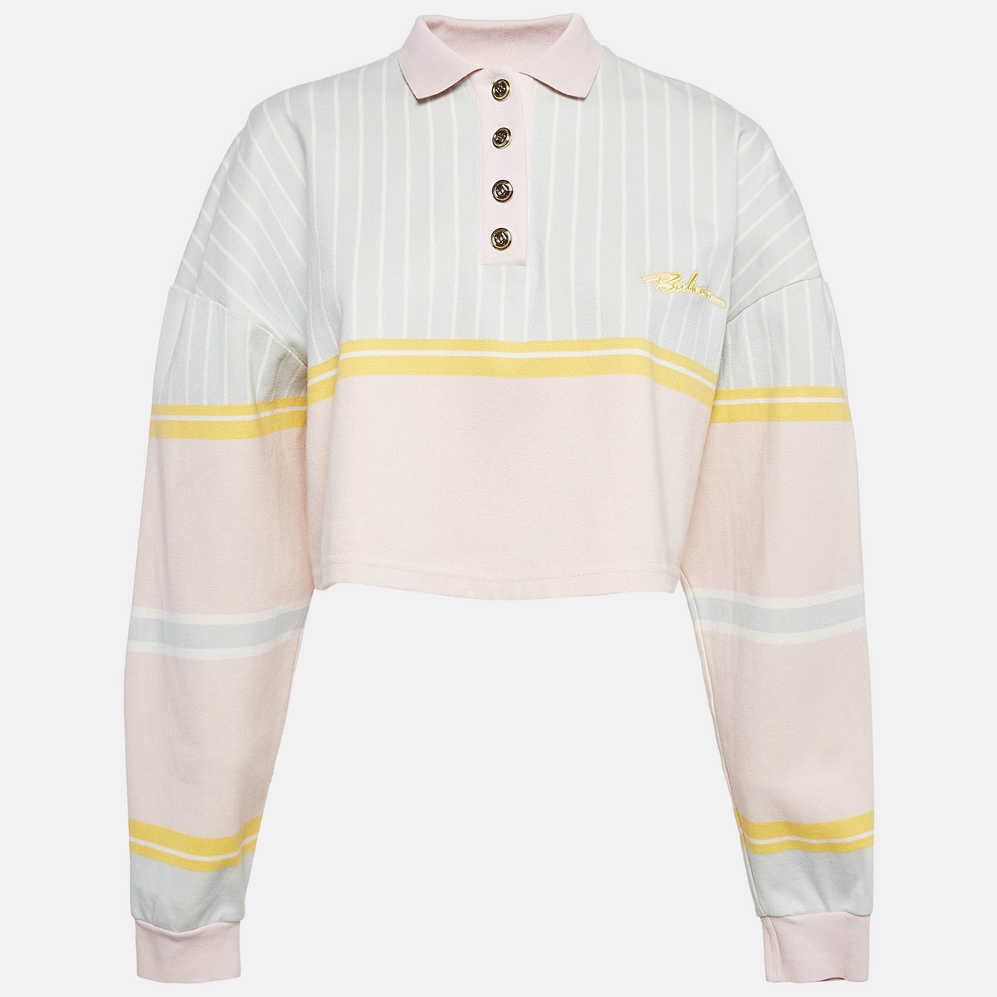 

Balmain Multicolor Printed Crop Polo T-Shirt XS