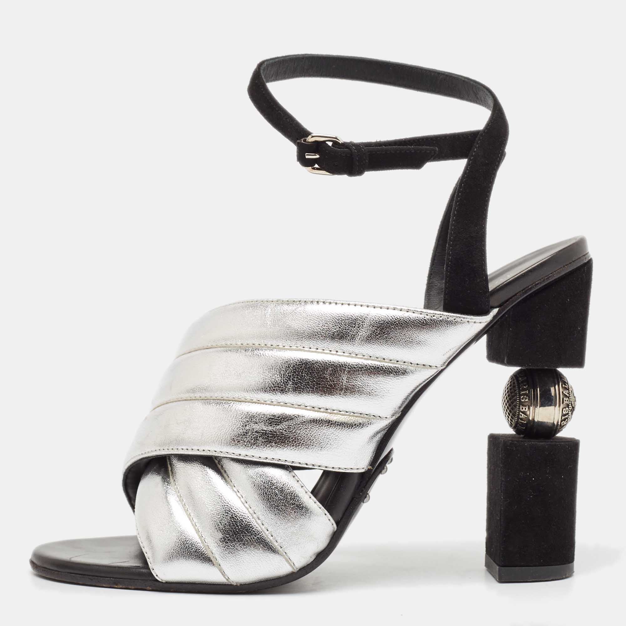 

Balmain Silver Leather Cross Strap Slingback Mules Size