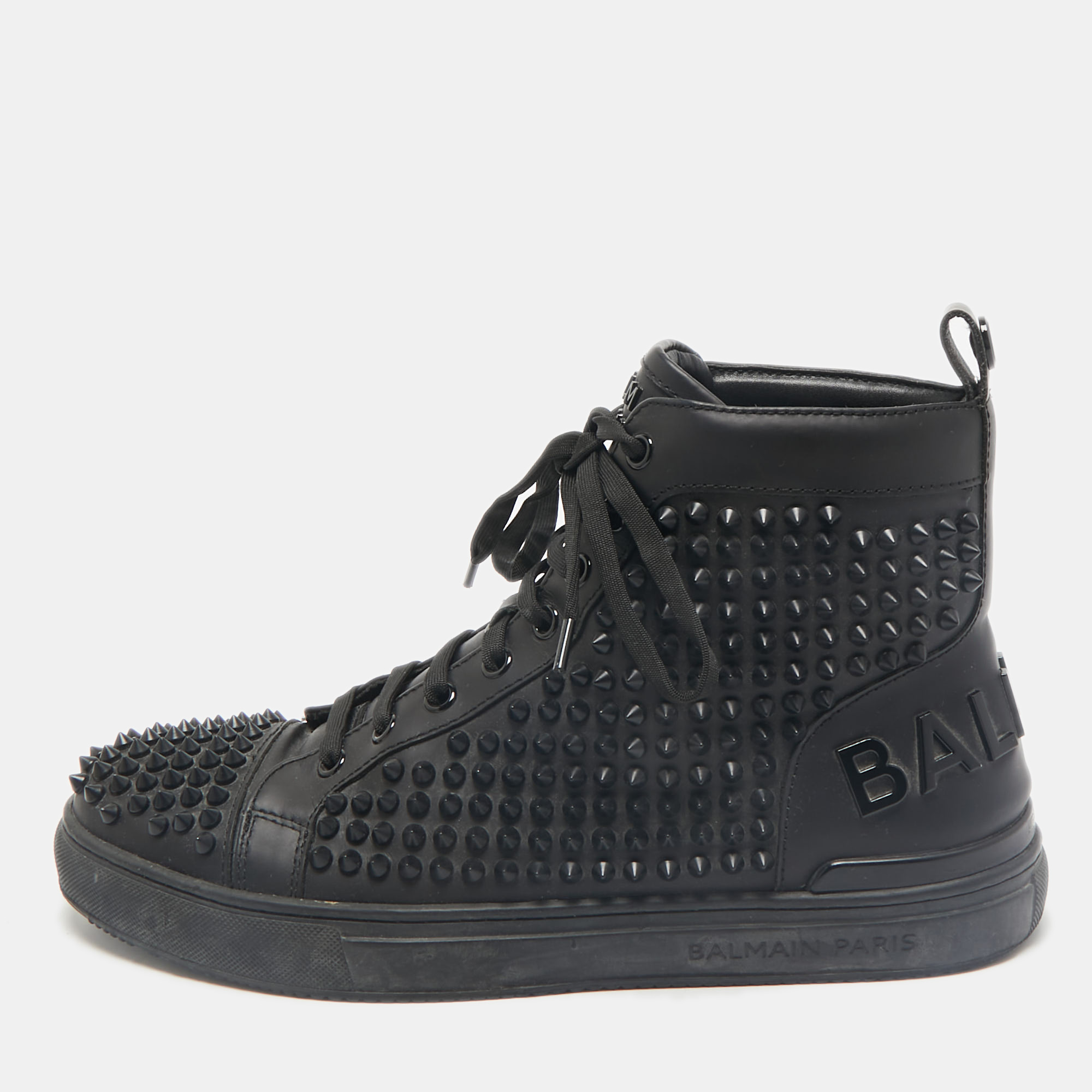 

Balmain Black Leather Studded High Top Sneakers Size