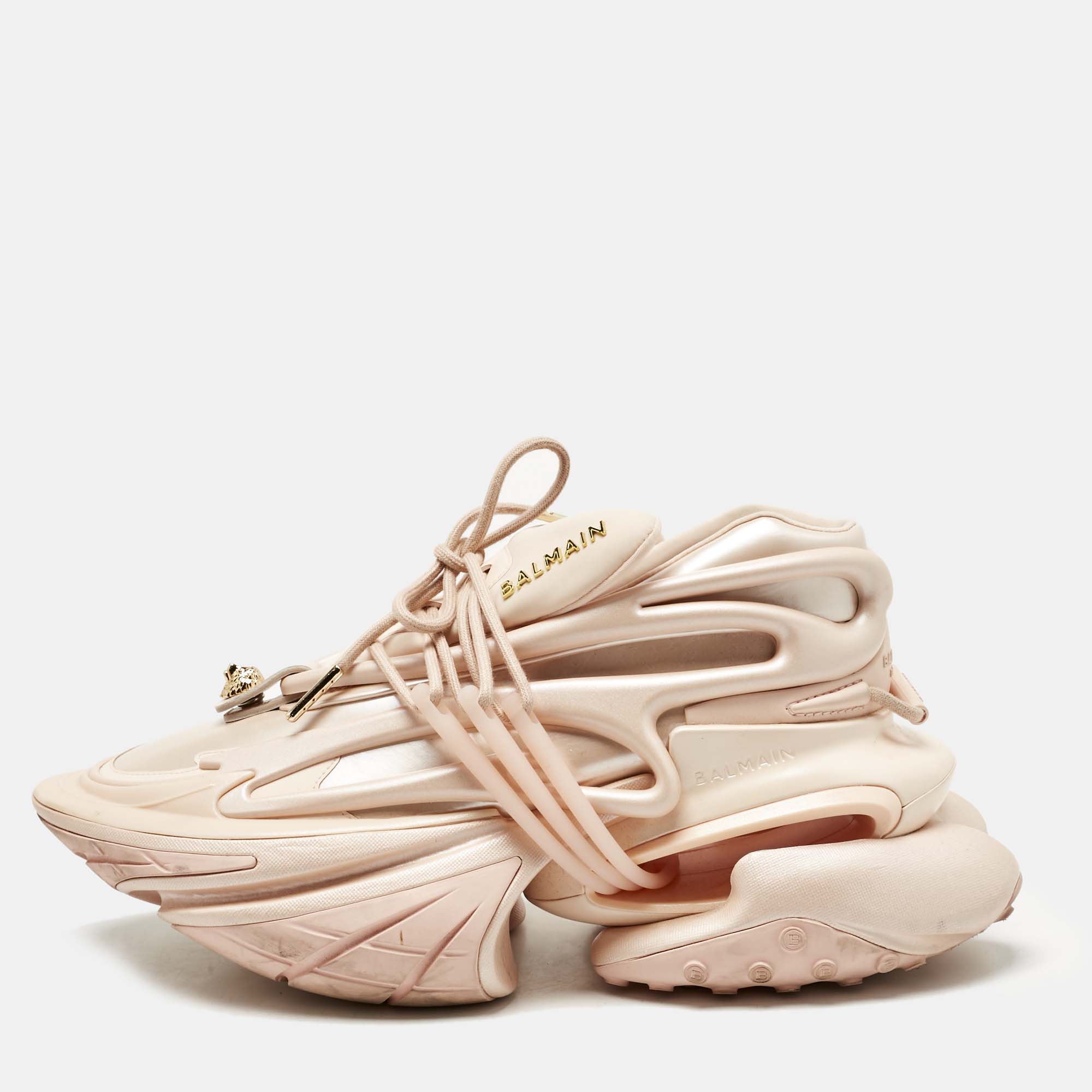 

Balmain Metallic Beige Neoprene and Leather Unicorn Sneakers Size