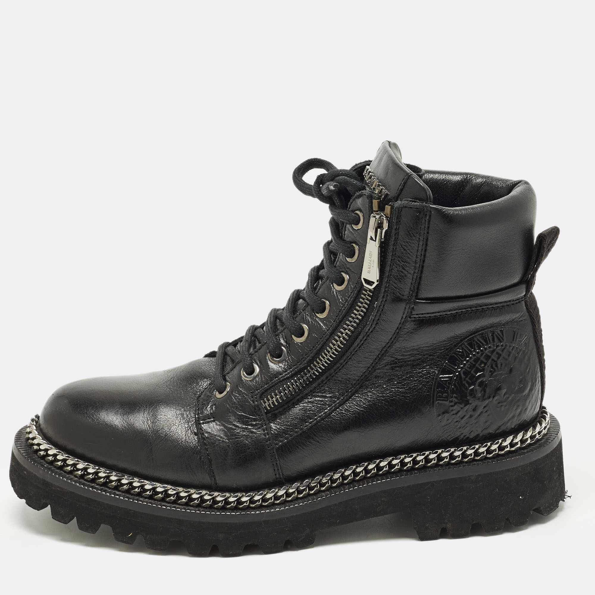 

Balmain Size  Black Leather Chain Detail Combat Boots