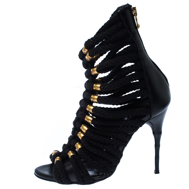 

Balmain Black Canvas Strappy Sandals Size