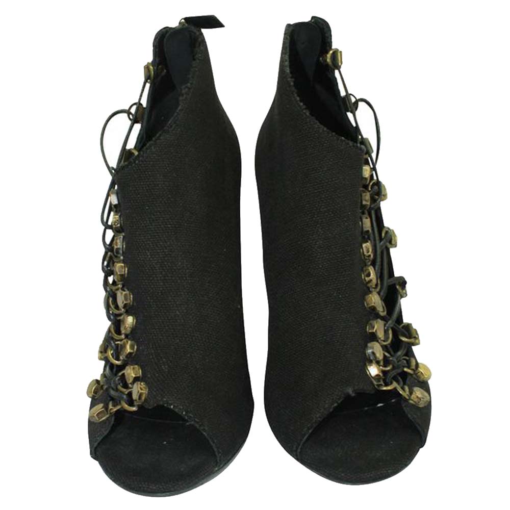 

Balmain Black Linen and Brass Boots Size