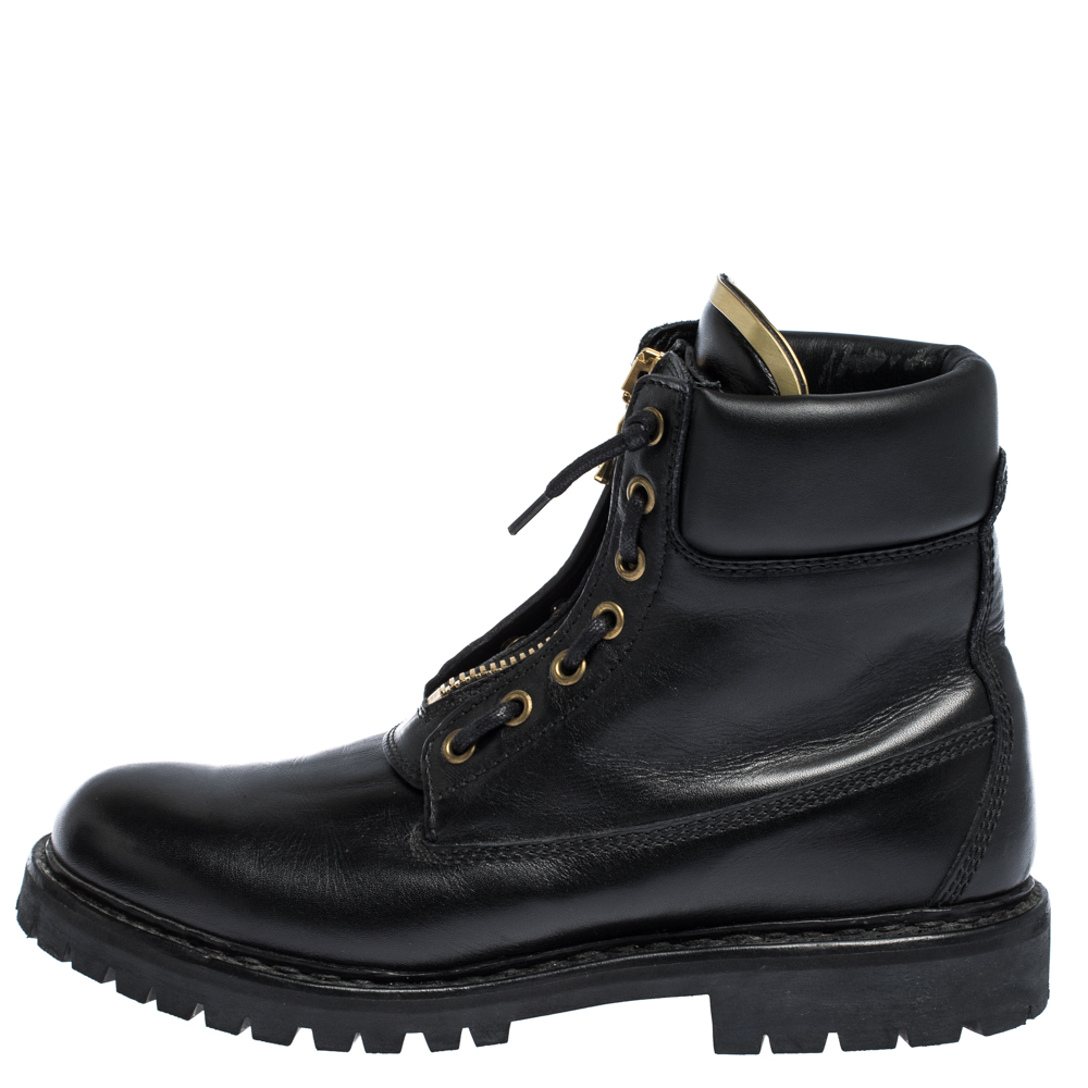 

Balmain Black Leather Zip Front Ranger Boots Size
