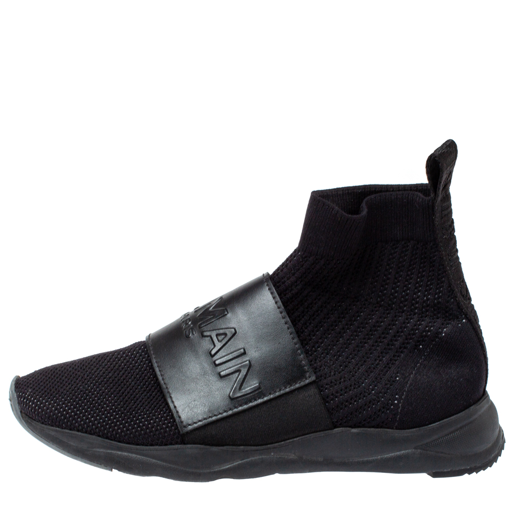 

Balmain Black Fabric and Leather Cameron Sock Sneakers Size