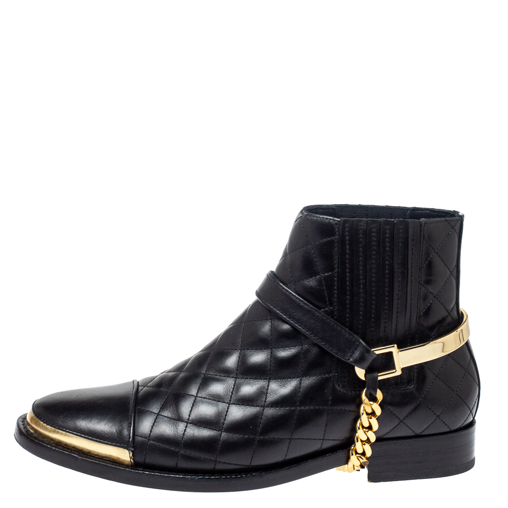 

Balmain Black Quilted Leather Chain Details Boots Size