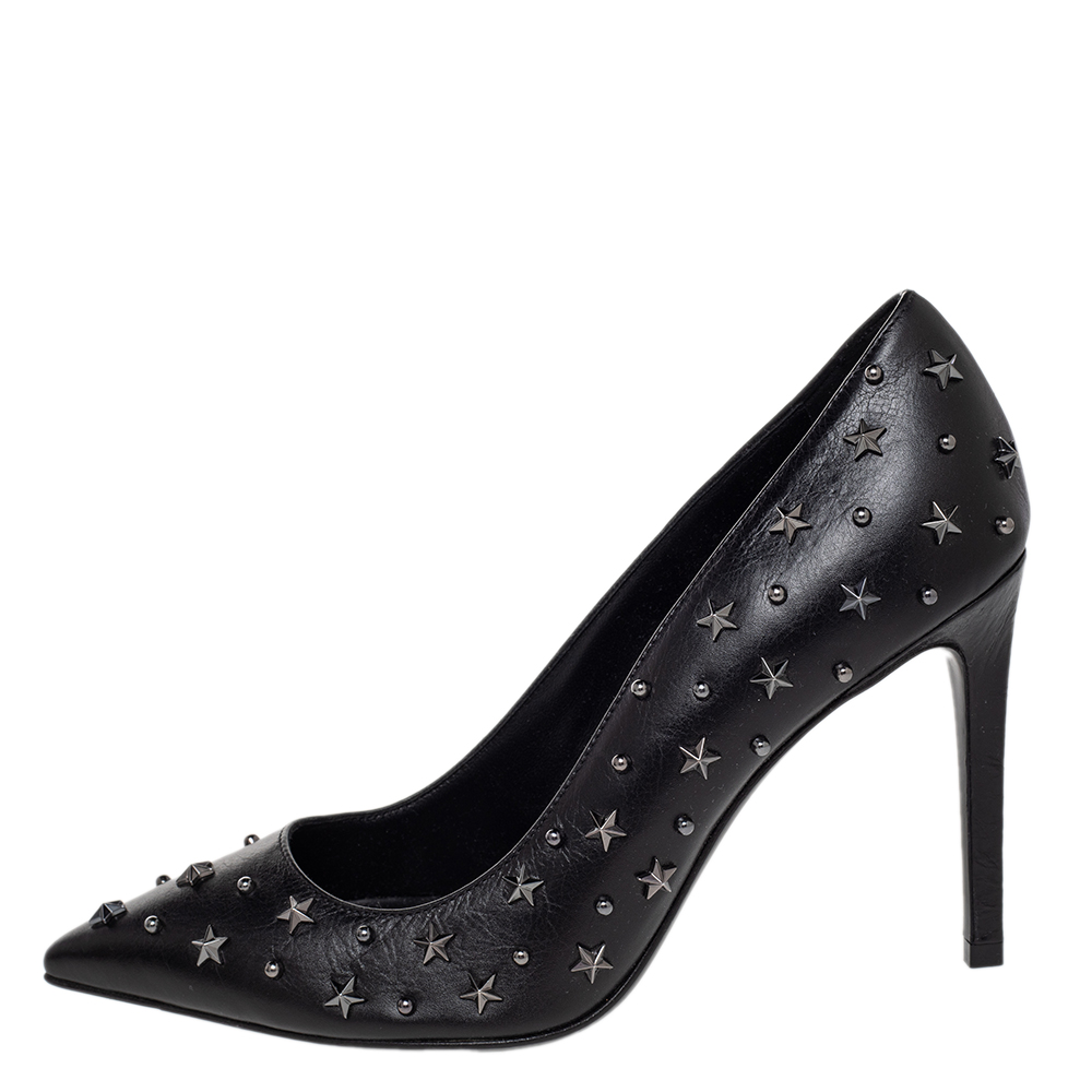 

Balmain Black Leather Star Embellishment Pumps Size