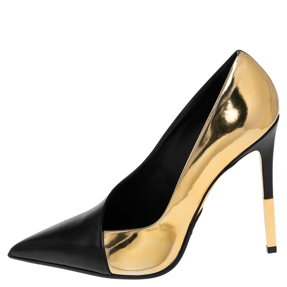 

Balmain Black/Gold Leather Pointed Toe Pumps Size