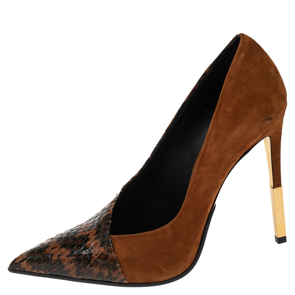 

Balmain Black/Brown Suede and Python Pointed Toe Pumps Size