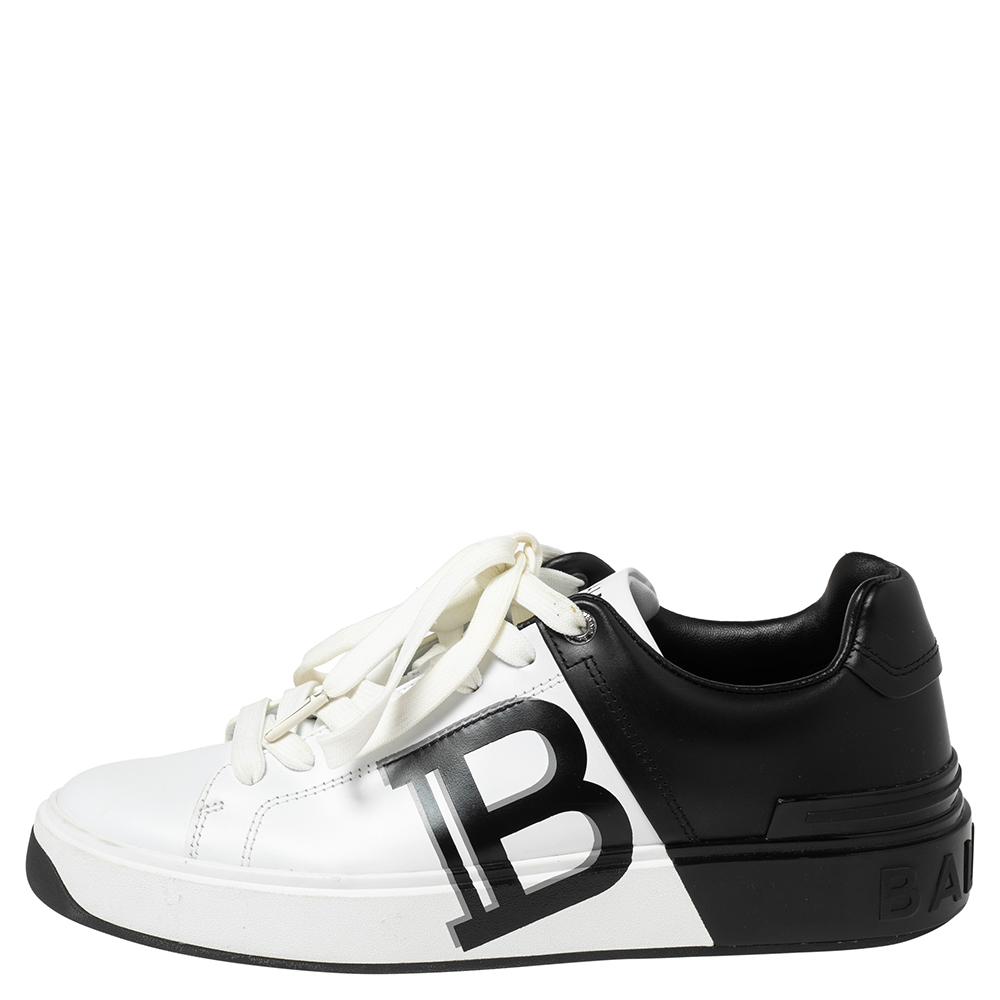 

Balmain Black/White Printed Logo Leather B-Court Sneakers Size