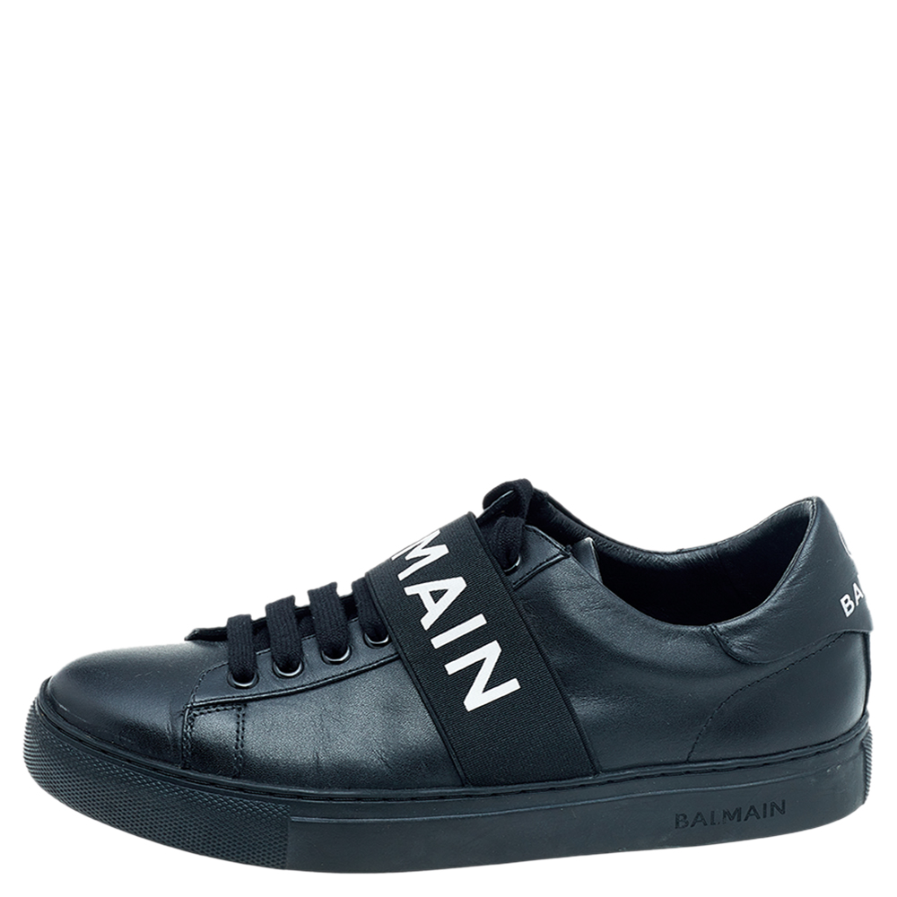 

Balmain Black Leather Slip On Sneakers Size