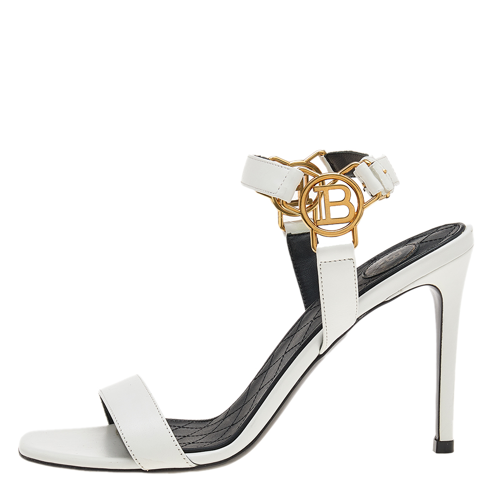 

Balmain White Leather Pernille Logo Ankle Strap Sandals Size
