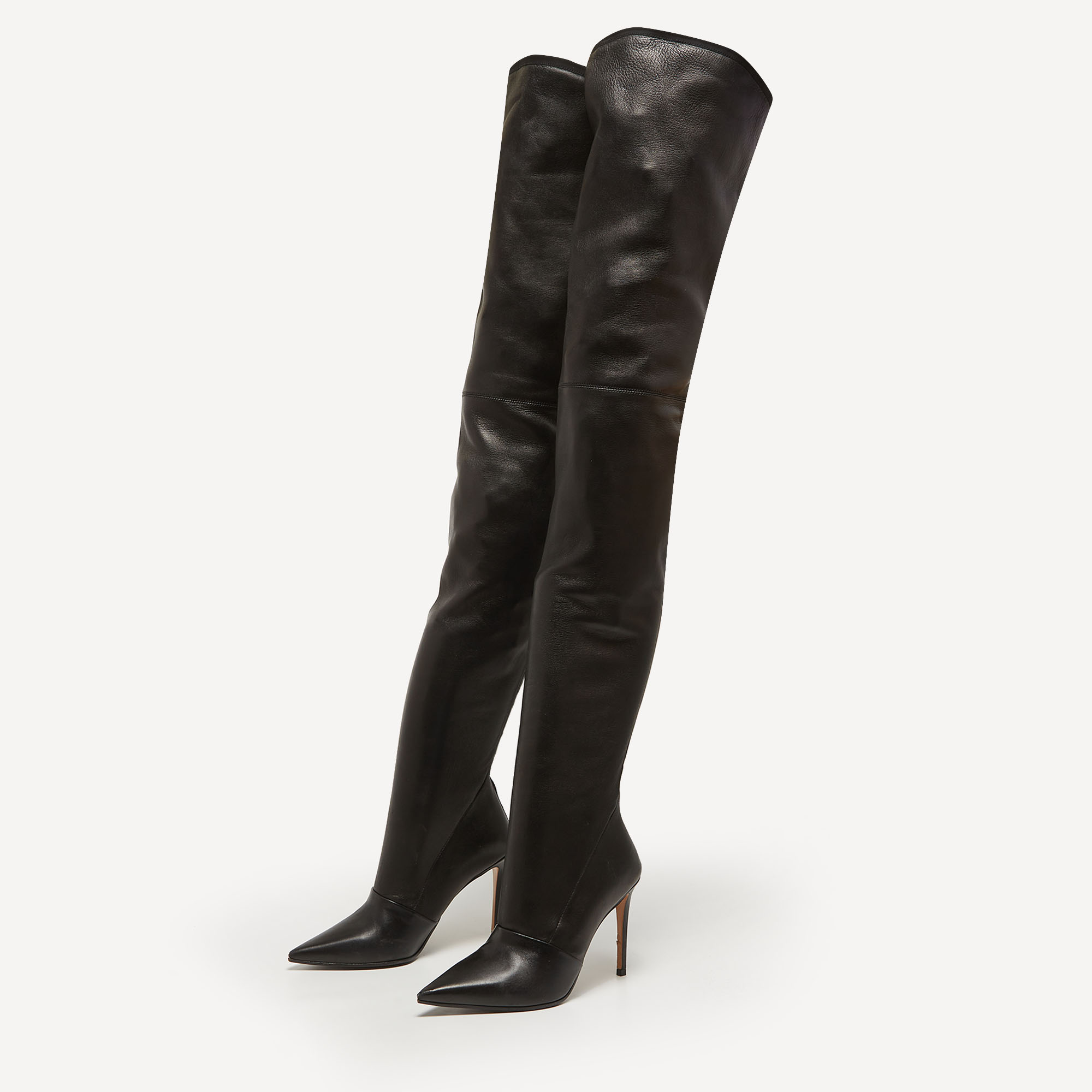 

Balmain Black Leather Knee Length Boots Size