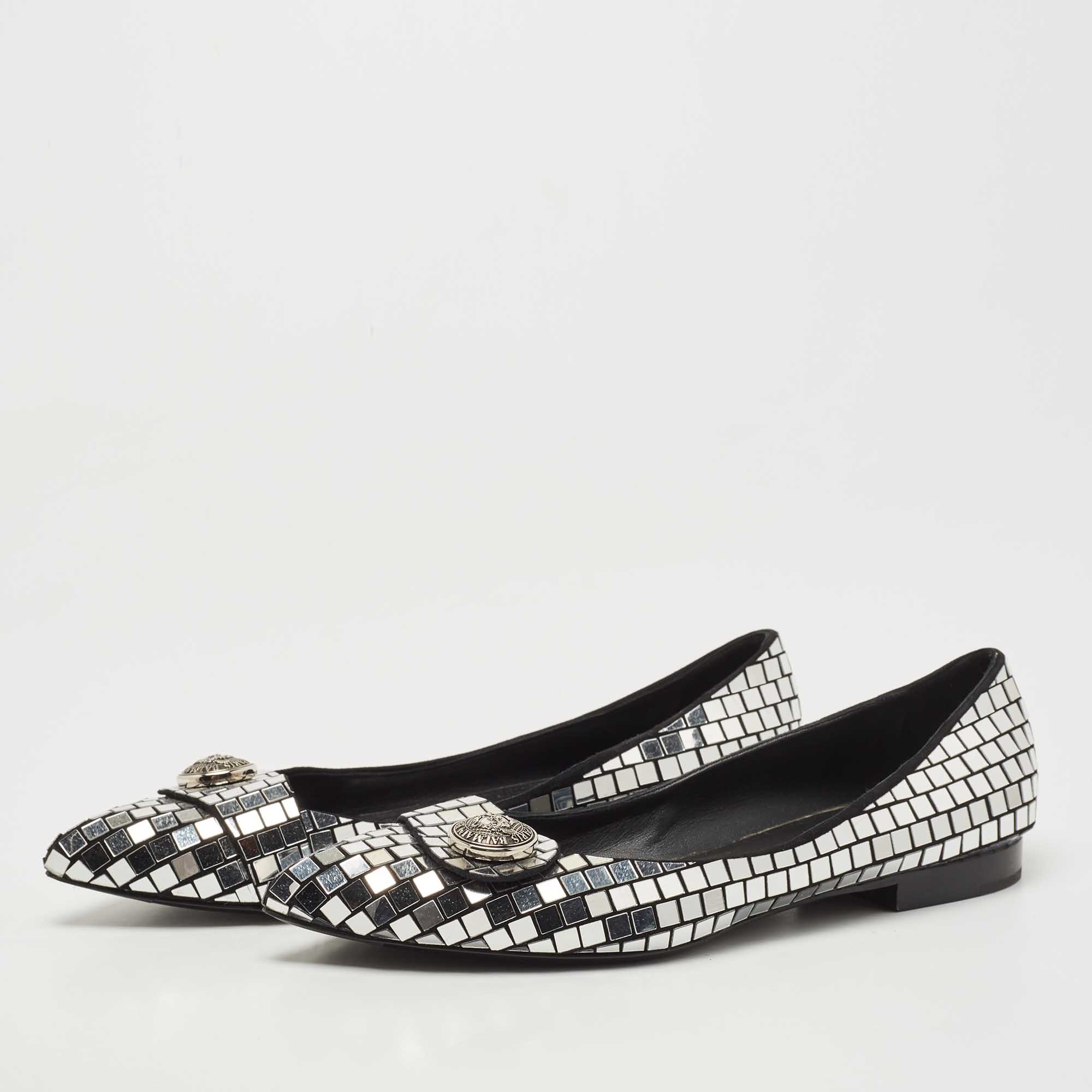 

Balmain Silver/Black Suede and Embellished Ballet Flats Size