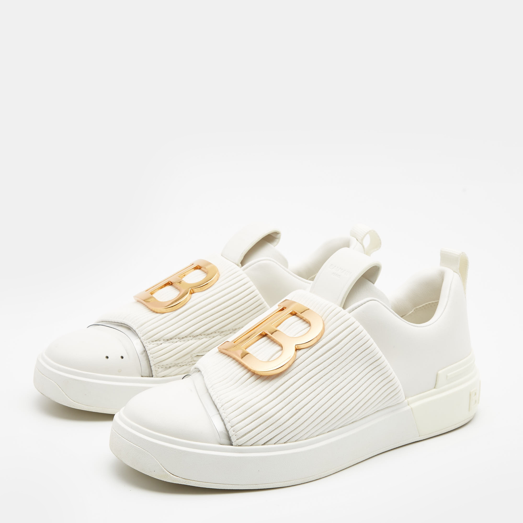 

Balmain White Leather and Fabric B-Court Sneakers Size