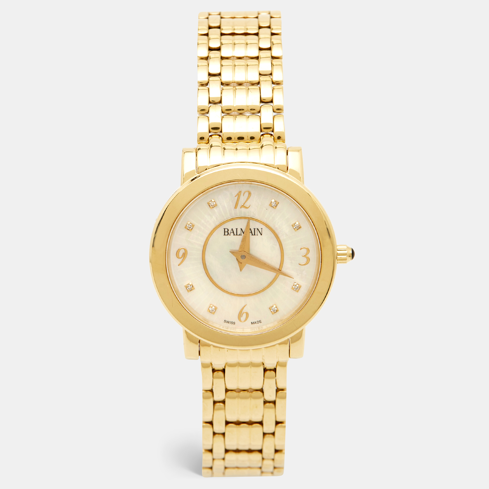 

Balmain Mother Of Pearl Diamond Gold Plated Stainless Steel B1690.33.84 Women's Wristwatch