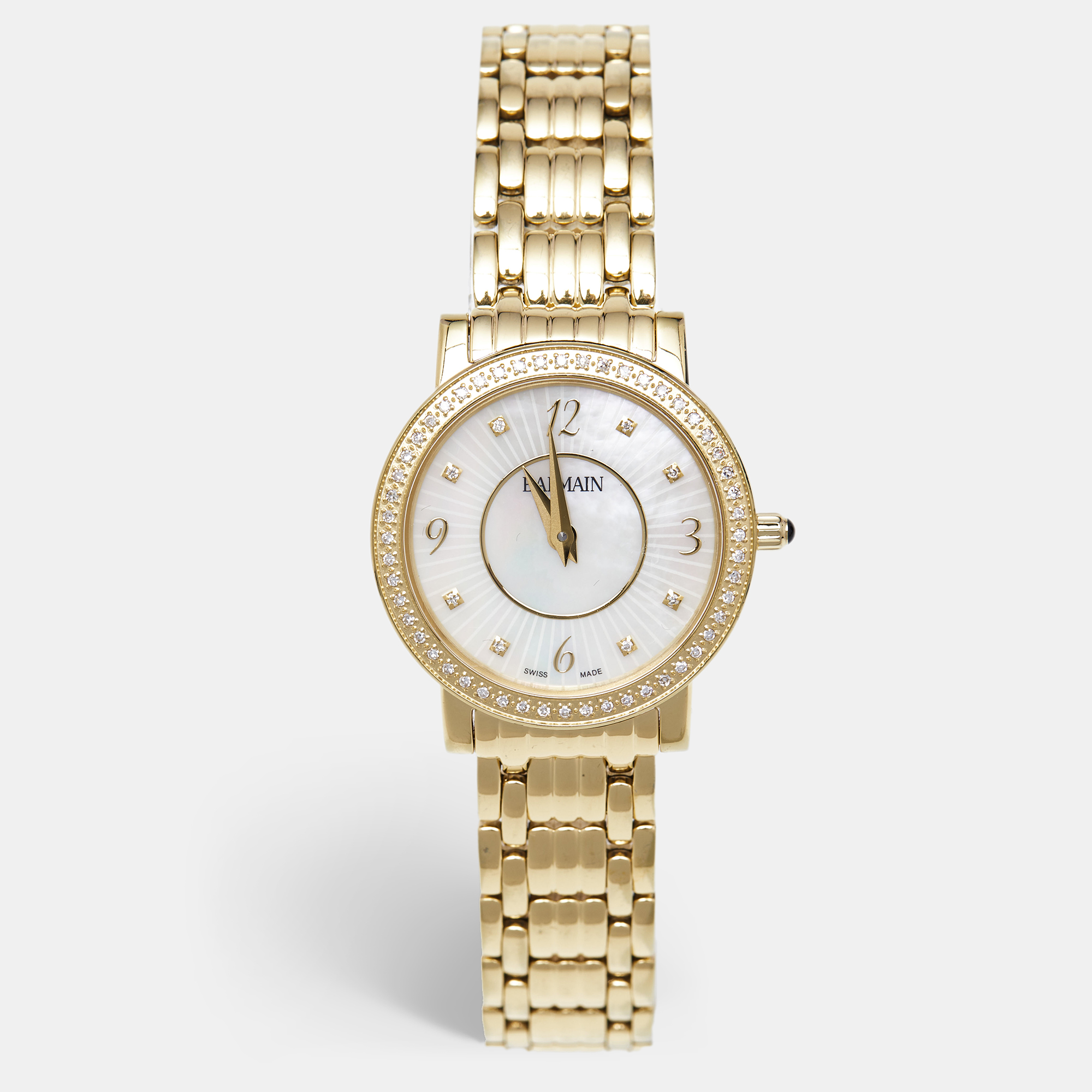 

Balmain Mother of Pearl Yellow Gold Plated Stainless Steel Diamond Elegance Chic Mini B1693.33.84 Women's Wristwatch, White