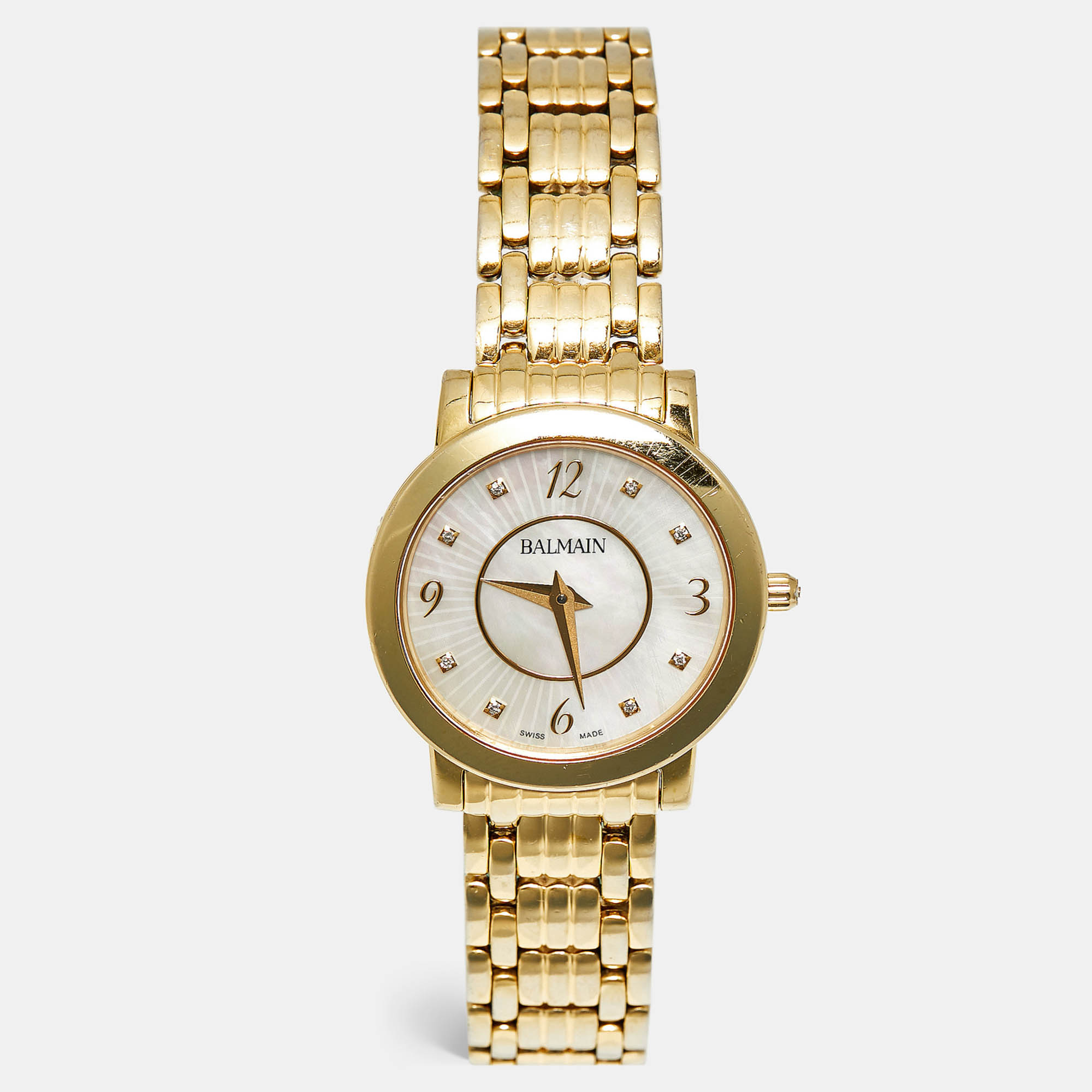 Balmain Elegance Chic B1690.33.84 Mother Of Pearl Diamond Gold Plated Stainless Steel Women's Wristwatch 29 mm