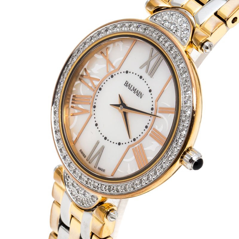 

Balmain Mother of Pearl Two-Tone Stainless Steel Diamonds Haute Elegance, Silver