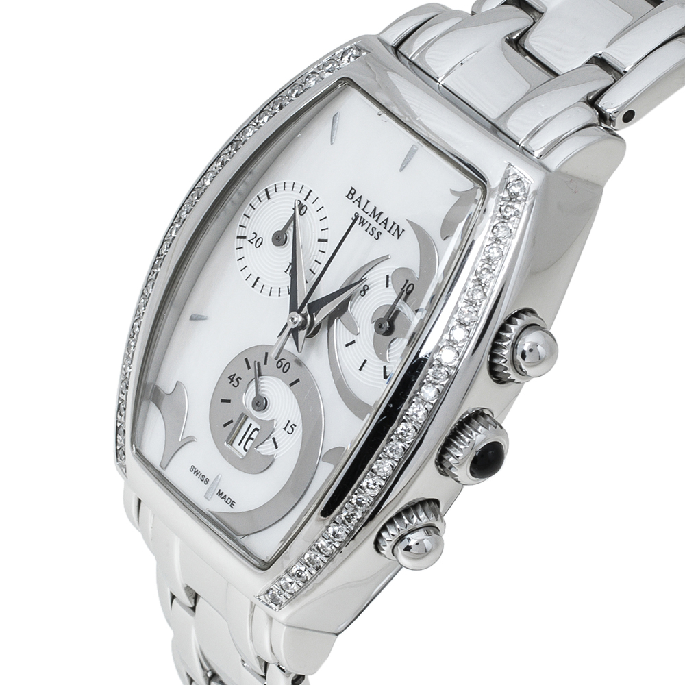 

Balmain White Mother of Pearl Stainless Steel Arcade Chronograph Women's Wristwatch, Silver