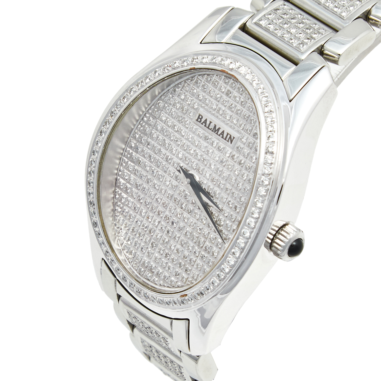 

Balmain Silver Stainless Steel Diamond Oval