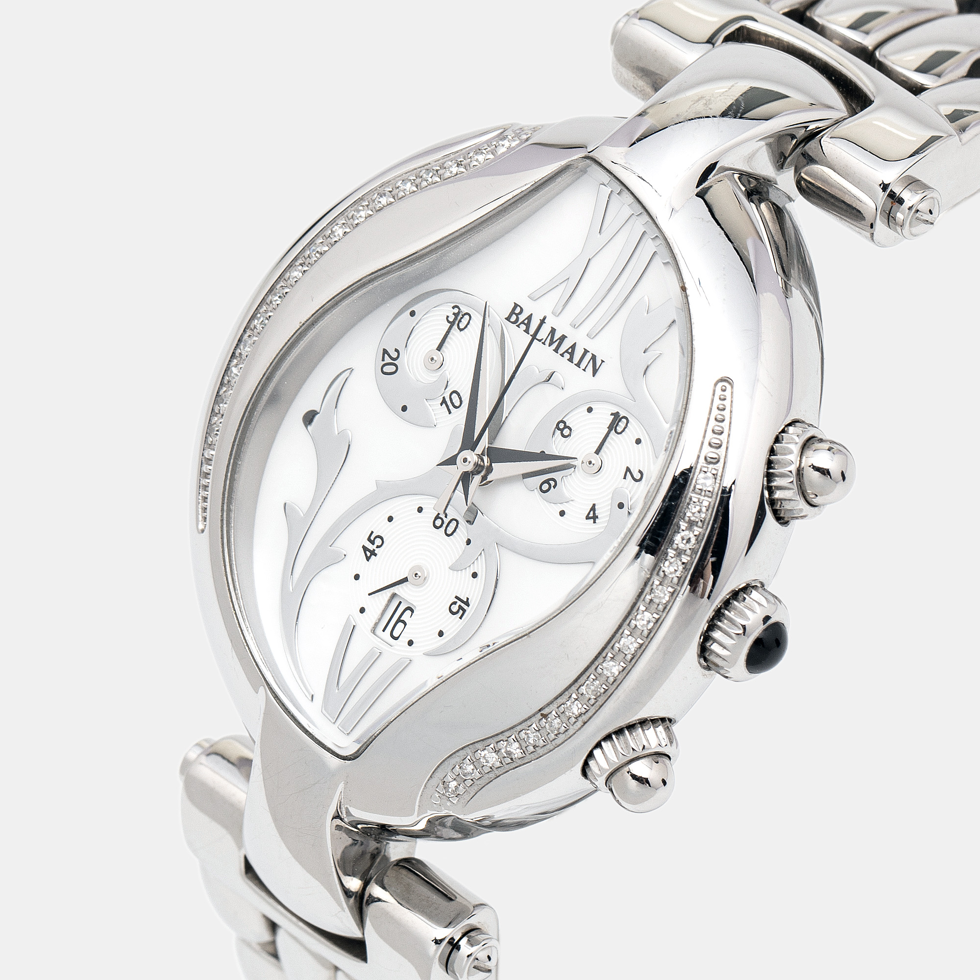

Balmain Mother of Pearl Stainless Steel Diamonds Excessive Chrono B5655.33.83 Women's Wristwatch, White