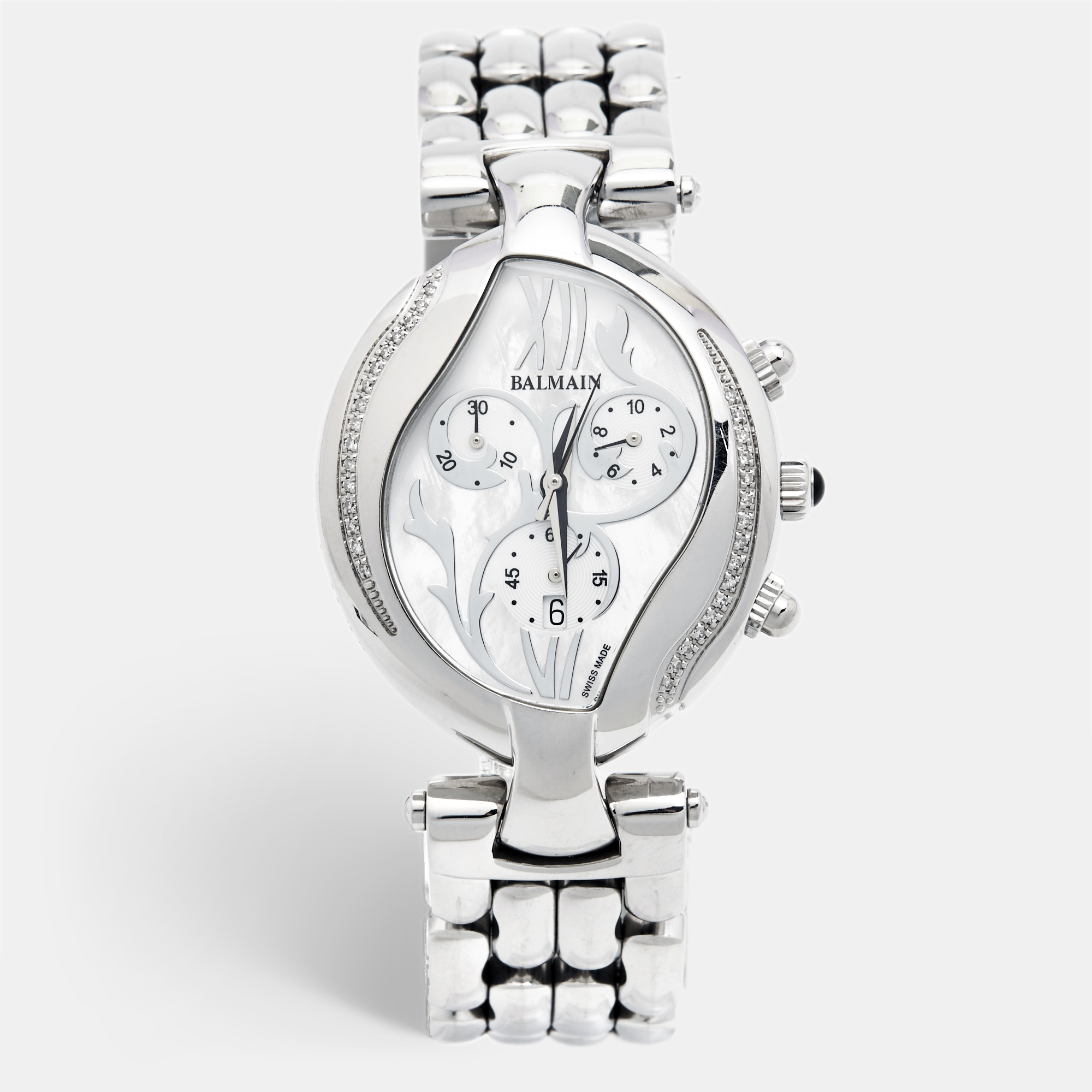 

Balmain Mother of Pearl Stainless Steel Diamonds Excessive Chrono B5655.33.83 Women's Wristwatch, White