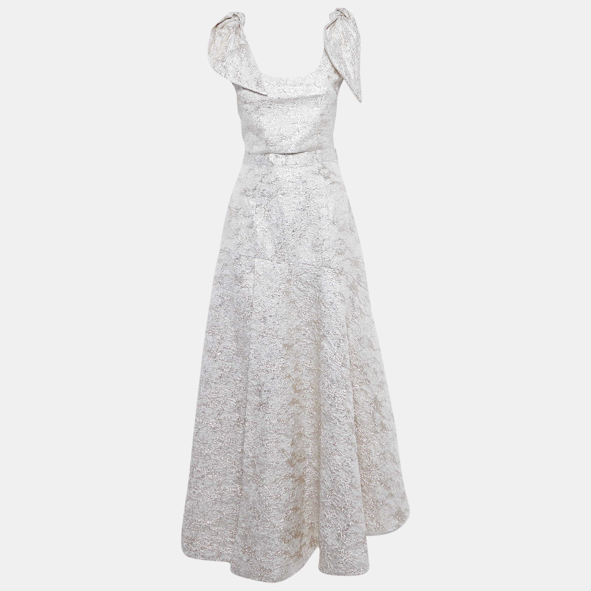 Pre-owned Bambah White Jacquard Camelia Top & Skirt Set S