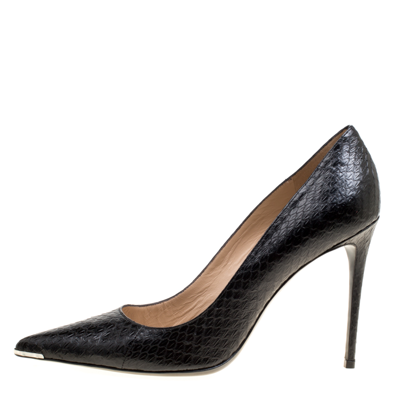 

Barbara Bui Black Elaphe Leather Metal Pointed Toe Pumps Size