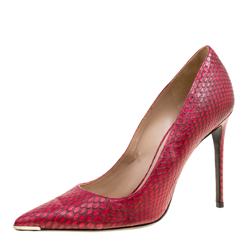 Barbra Bui Red Elaphe Leather Metal Pointed Toe Pumps Size 38